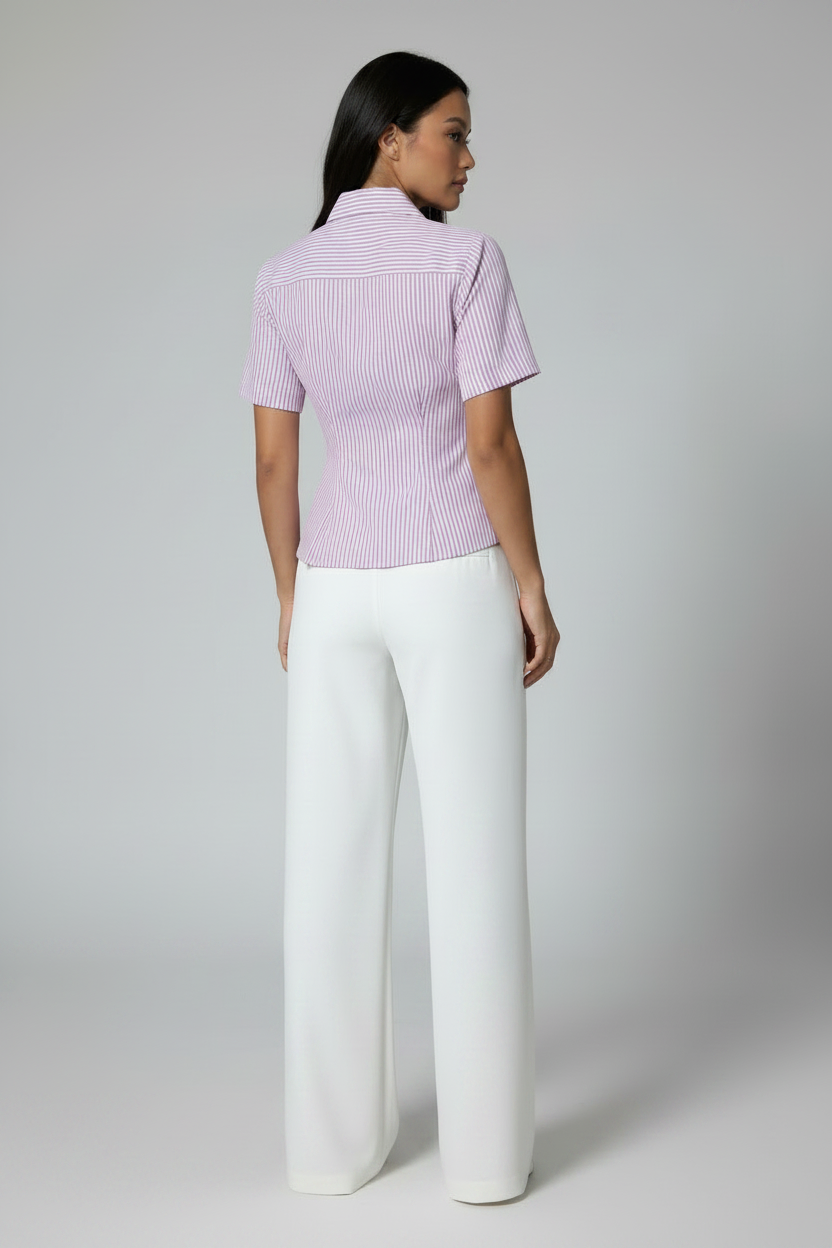 Aria Ruched Button-Down – Short Sleeve Tailored Blouse