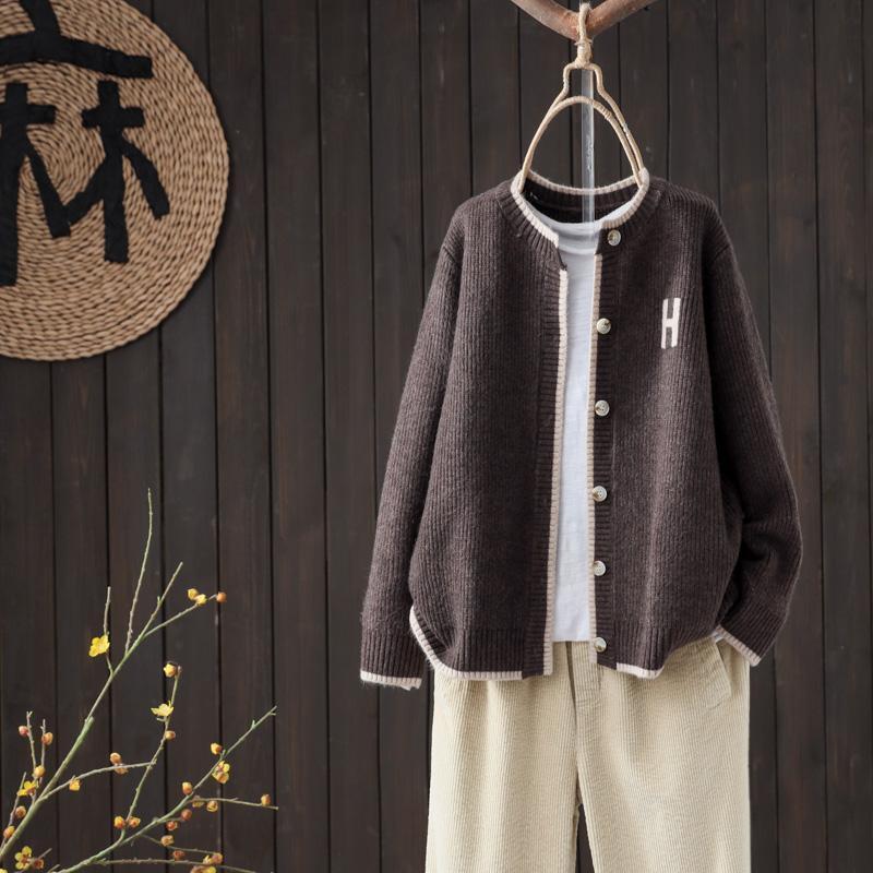 Urban Style Loose Knit Cardigan - Single-Breasted Acrylic Women’s Coat with Flying Sleeves