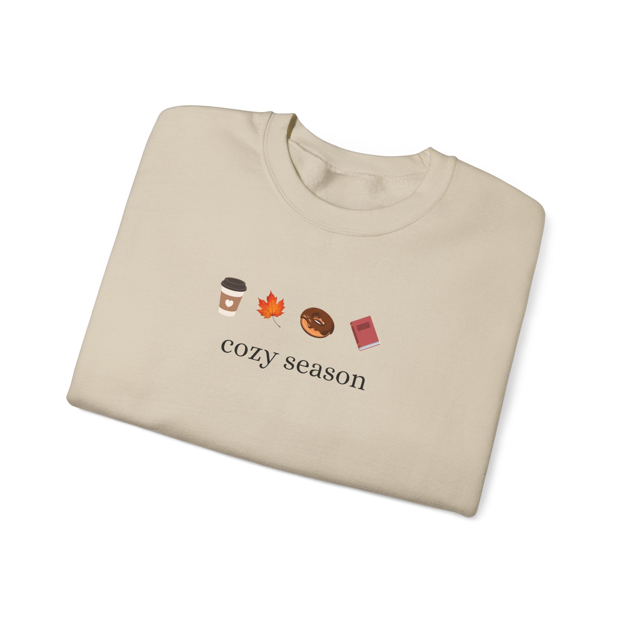 Autumn Cozy Crewneck Sweatshirt — Croissant, Maple Leaf & Coffee Design