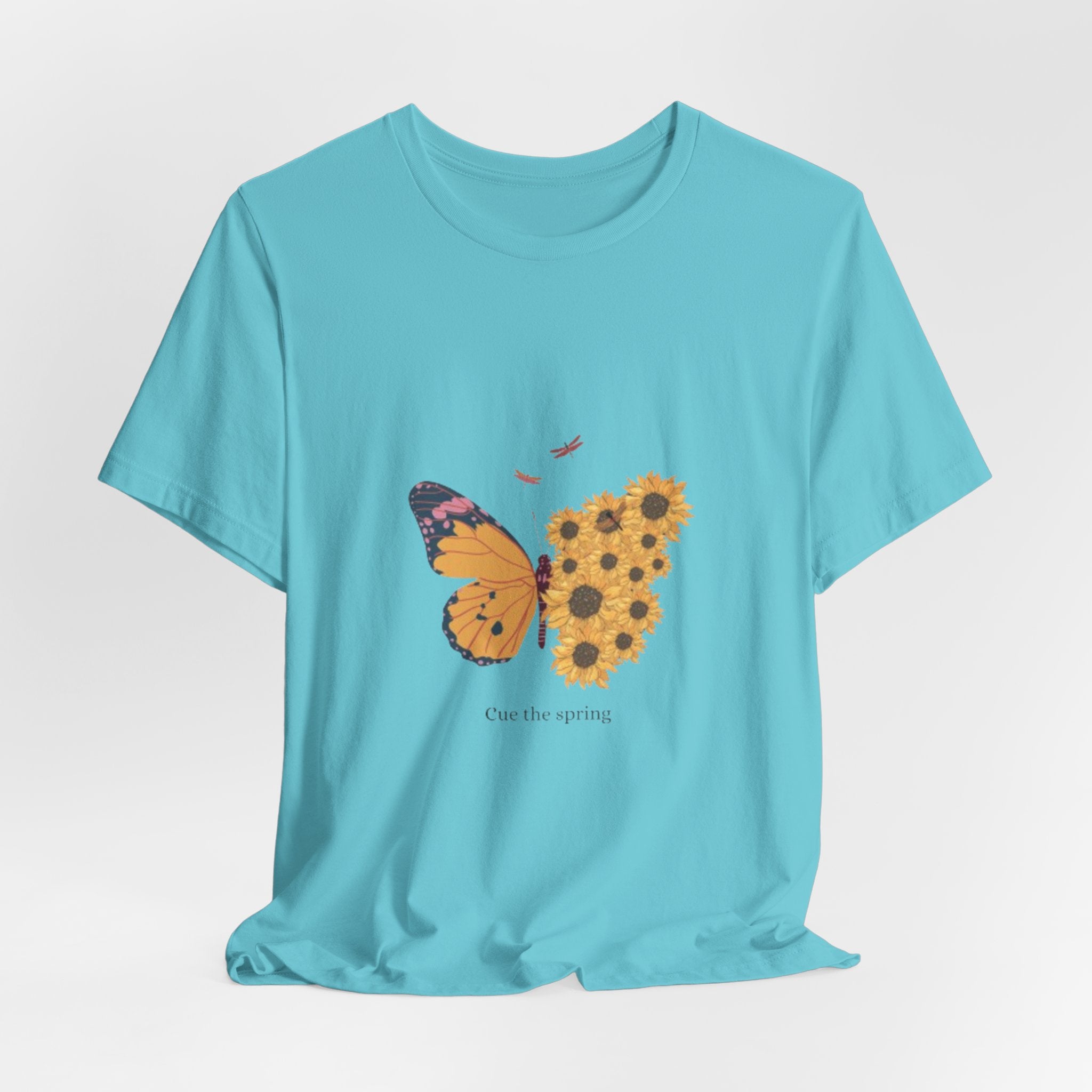 Butterfly Sunflower Tee — 'Over the Spring' Floral Graphic T-Shirt