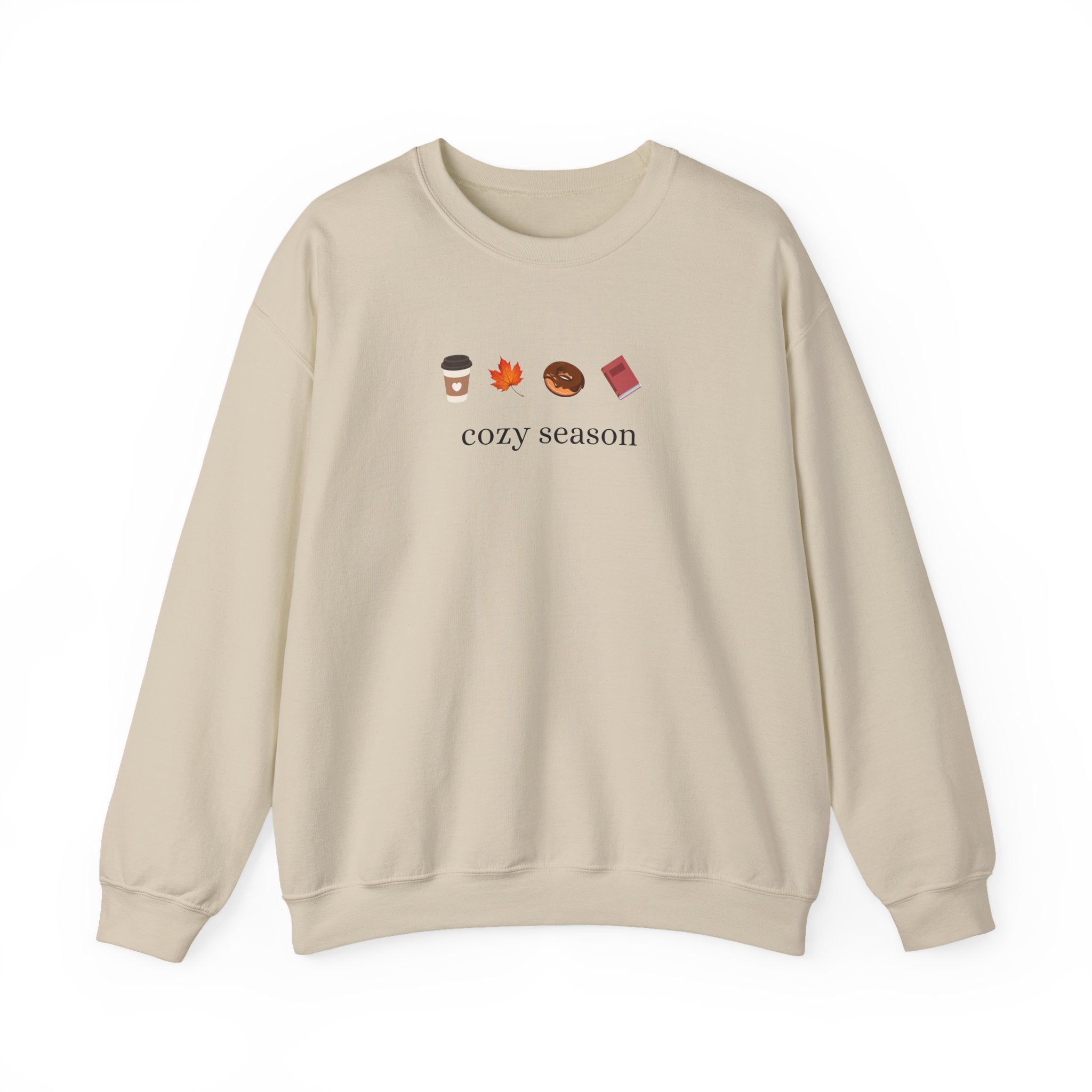 Autumn Cozy Crewneck Sweatshirt — Croissant, Maple Leaf & Coffee Design