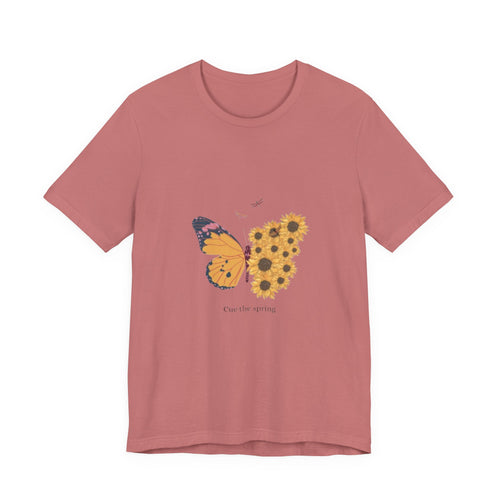 Butterfly Sunflower Tee — 'Over the Spring' Floral Graphic T-Shirt