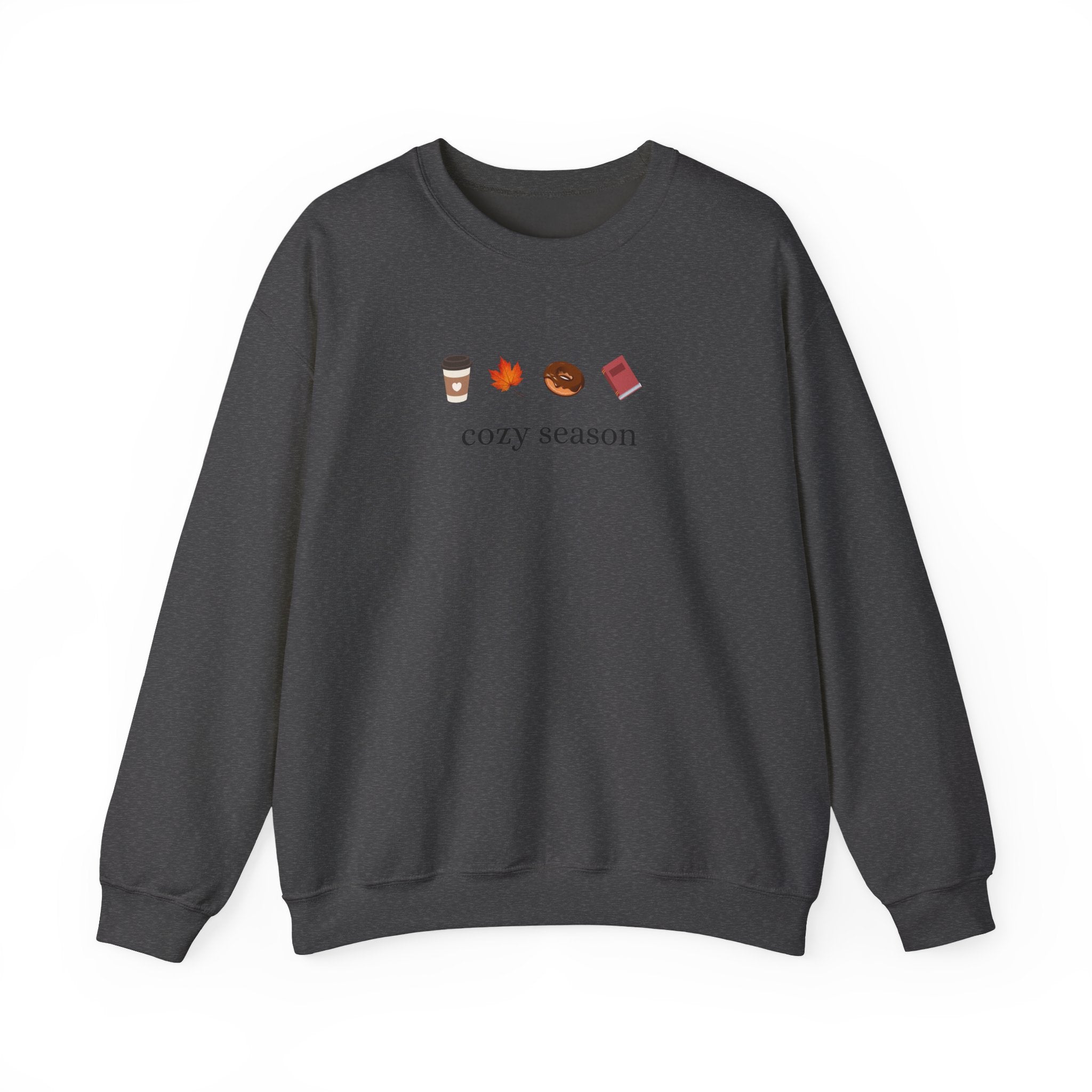 Autumn Cozy Crewneck Sweatshirt — Croissant, Maple Leaf & Coffee Design