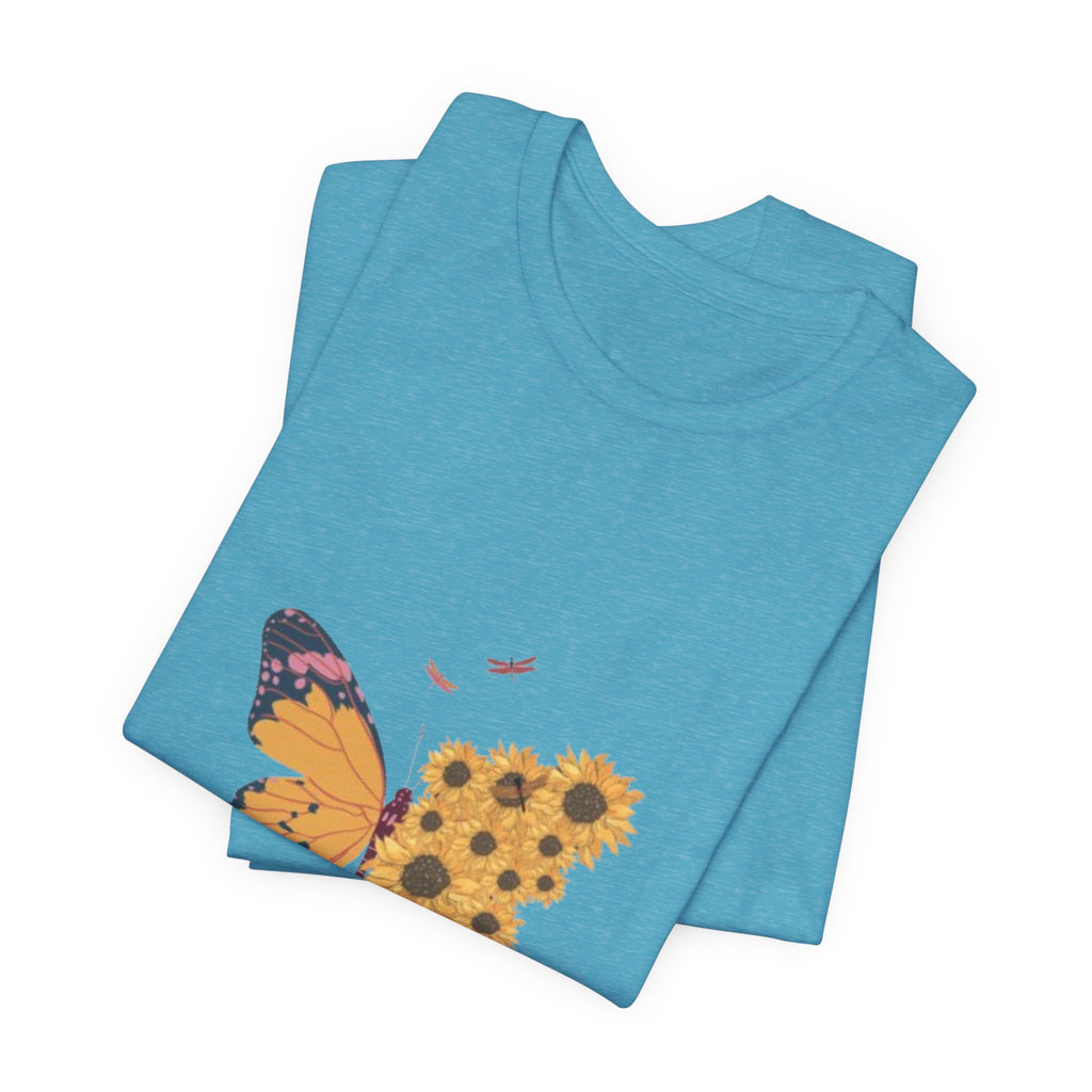 Butterfly Sunflower Tee — 'Over the Spring' Floral Graphic T-Shirt
