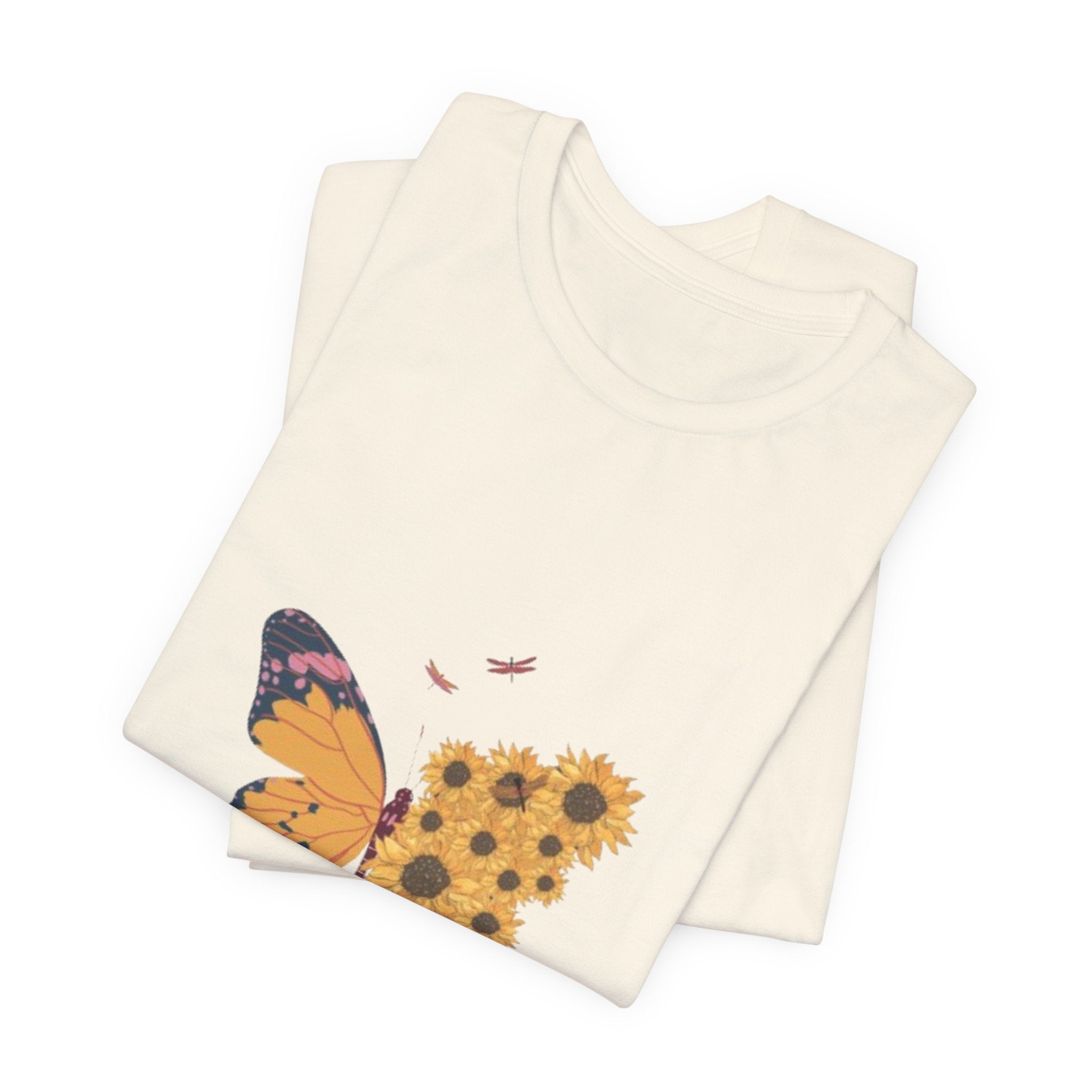 Butterfly Sunflower Tee — 'Over the Spring' Floral Graphic T-Shirt