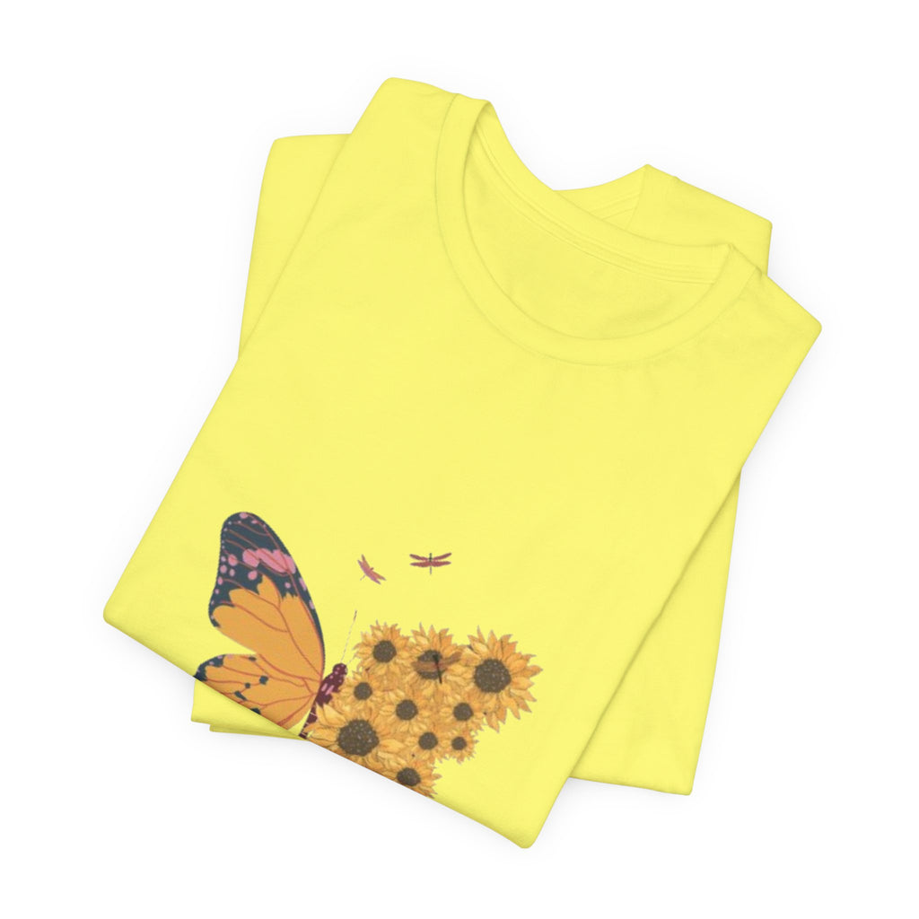 Butterfly Sunflower Tee — 'Over the Spring' Floral Graphic T-Shirt