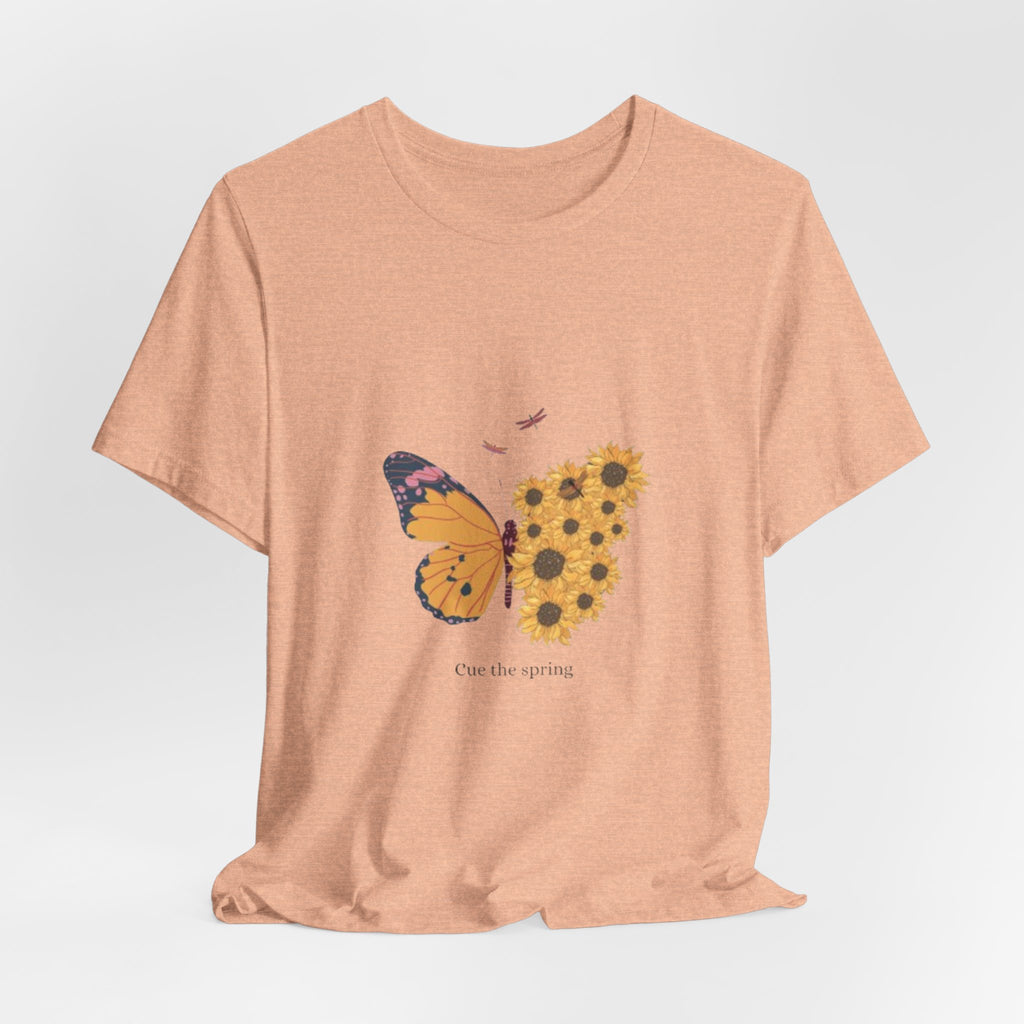 Butterfly Sunflower Tee — 'Over the Spring' Floral Graphic T-Shirt