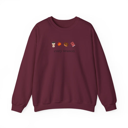 Autumn Cozy Crewneck Sweatshirt — Croissant, Maple Leaf & Coffee Design
