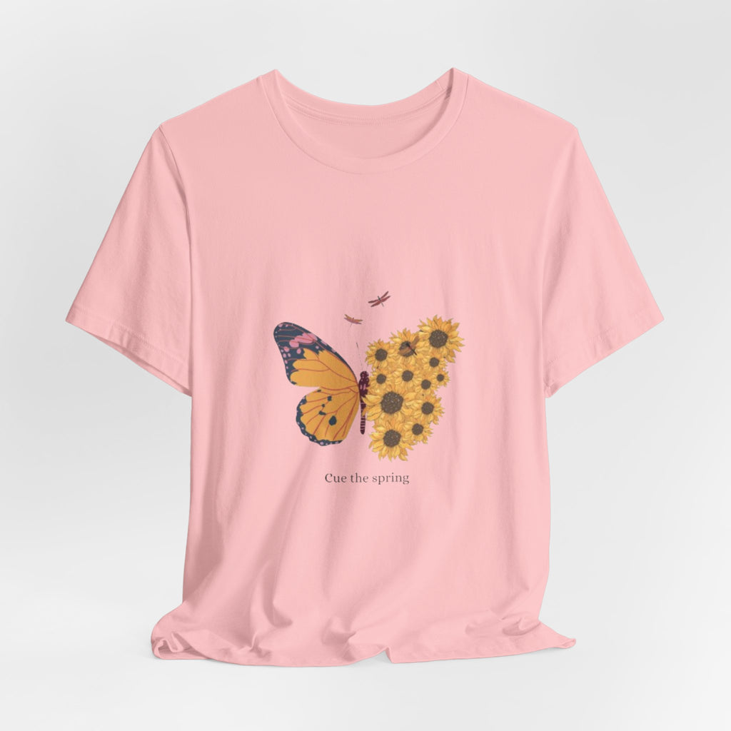 Butterfly Sunflower Tee — 'Over the Spring' Floral Graphic T-Shirt