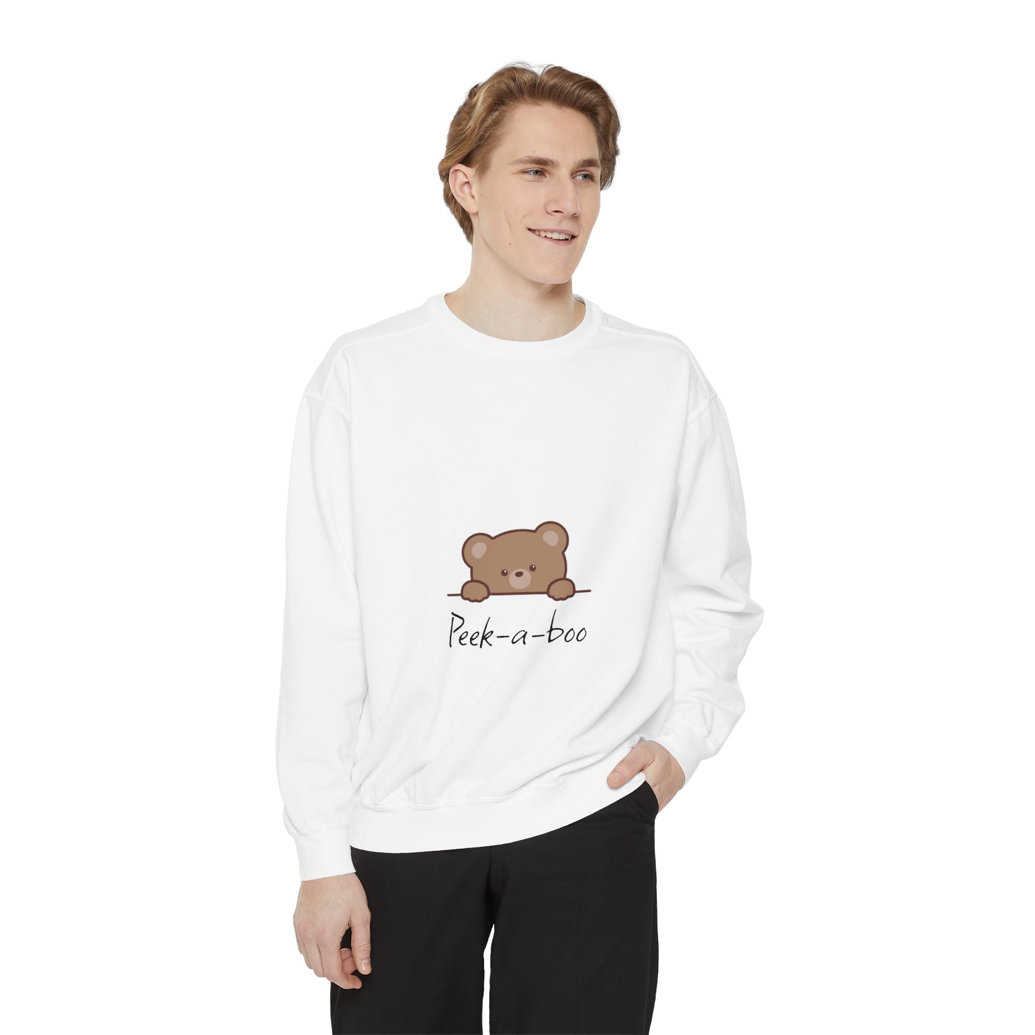 Peek-a-Boo Bear Sweatshirt — Cute Peeking Bear Graphic Crewneck