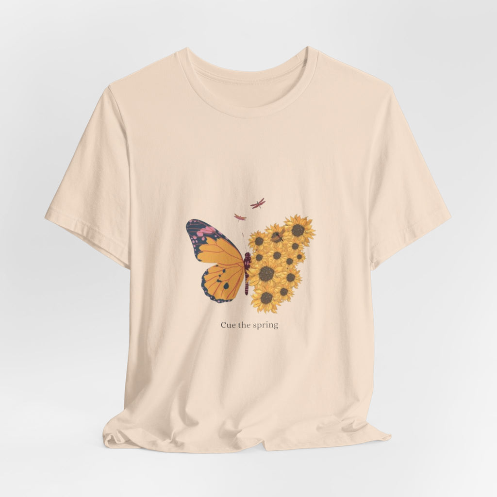 Butterfly Sunflower Tee — 'Over the Spring' Floral Graphic T-Shirt