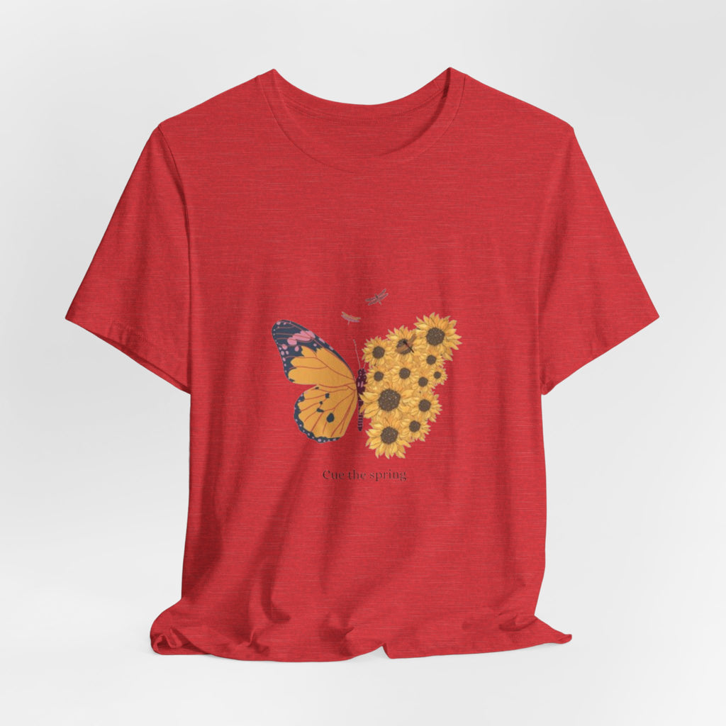 Butterfly Sunflower Tee — 'Over the Spring' Floral Graphic T-Shirt