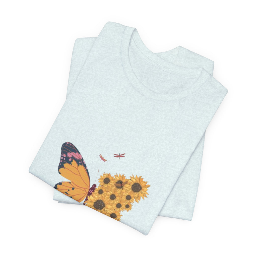Butterfly Sunflower Tee — 'Over the Spring' Floral Graphic T-Shirt