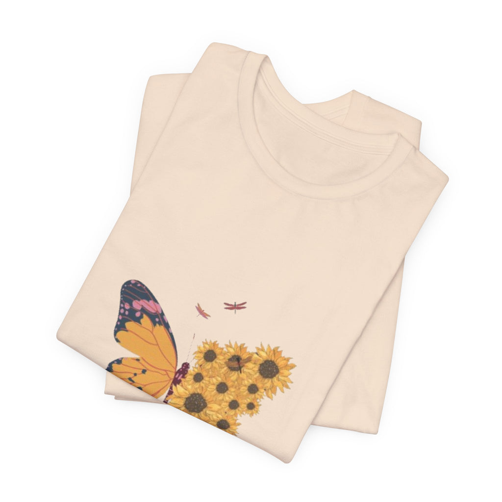 Butterfly Sunflower Tee — 'Over the Spring' Floral Graphic T-Shirt