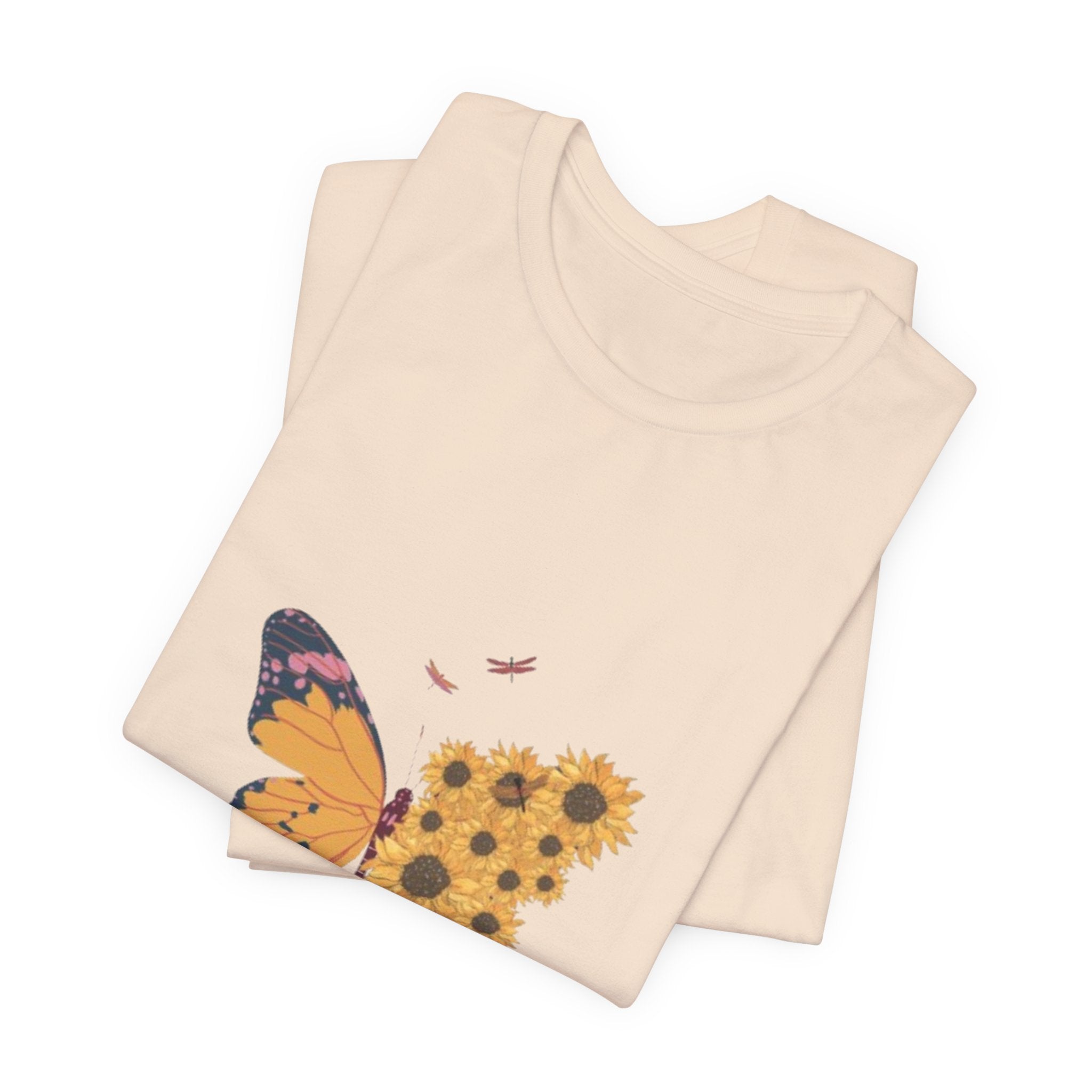 Butterfly Sunflower Tee — 'Over the Spring' Floral Graphic T-Shirt