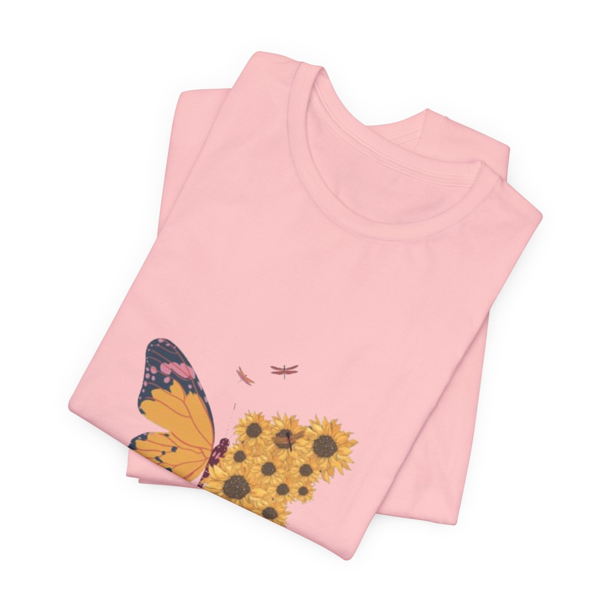 Butterfly Sunflower Tee — 'Over the Spring' Floral Graphic T-Shirt