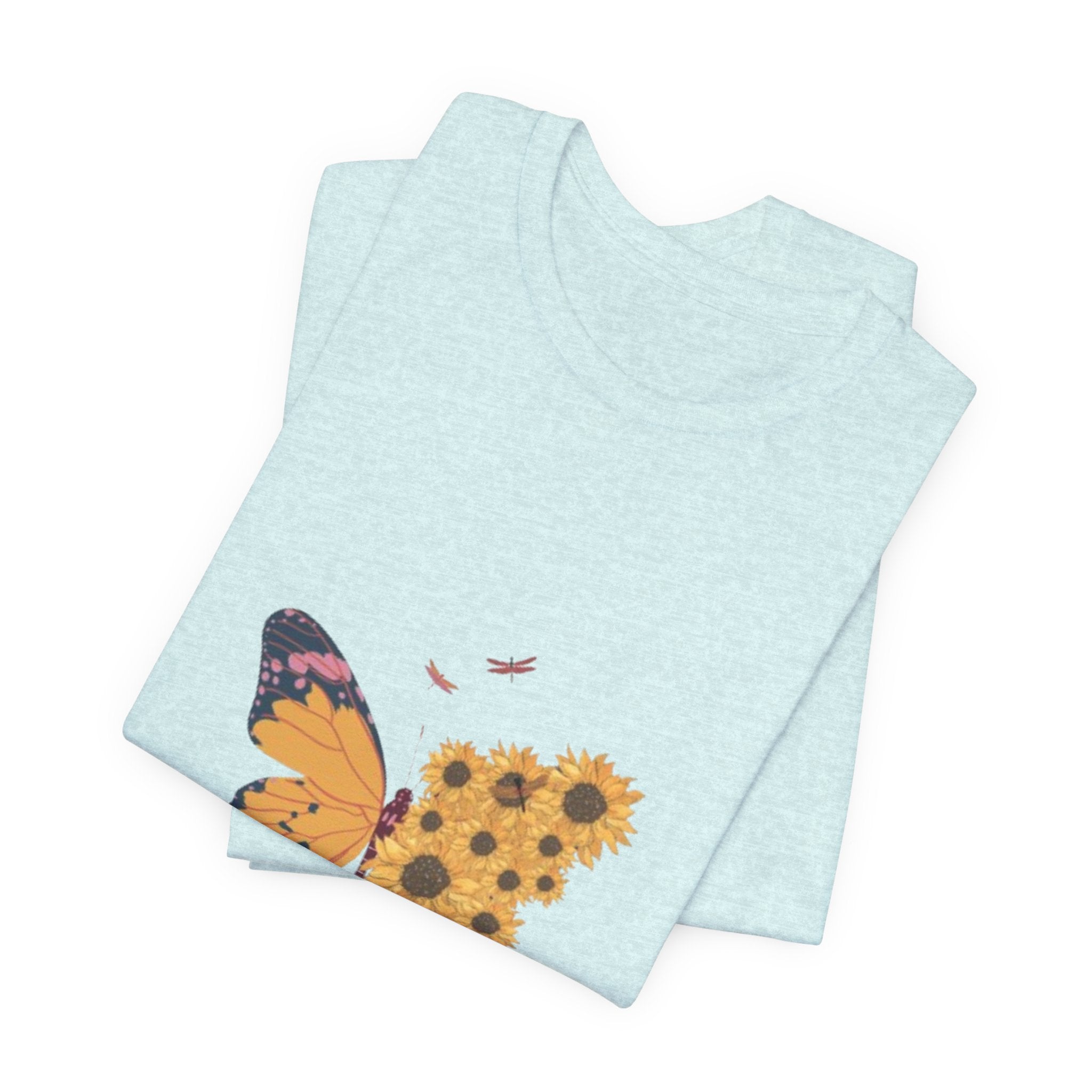 Butterfly Sunflower Tee — 'Over the Spring' Floral Graphic T-Shirt