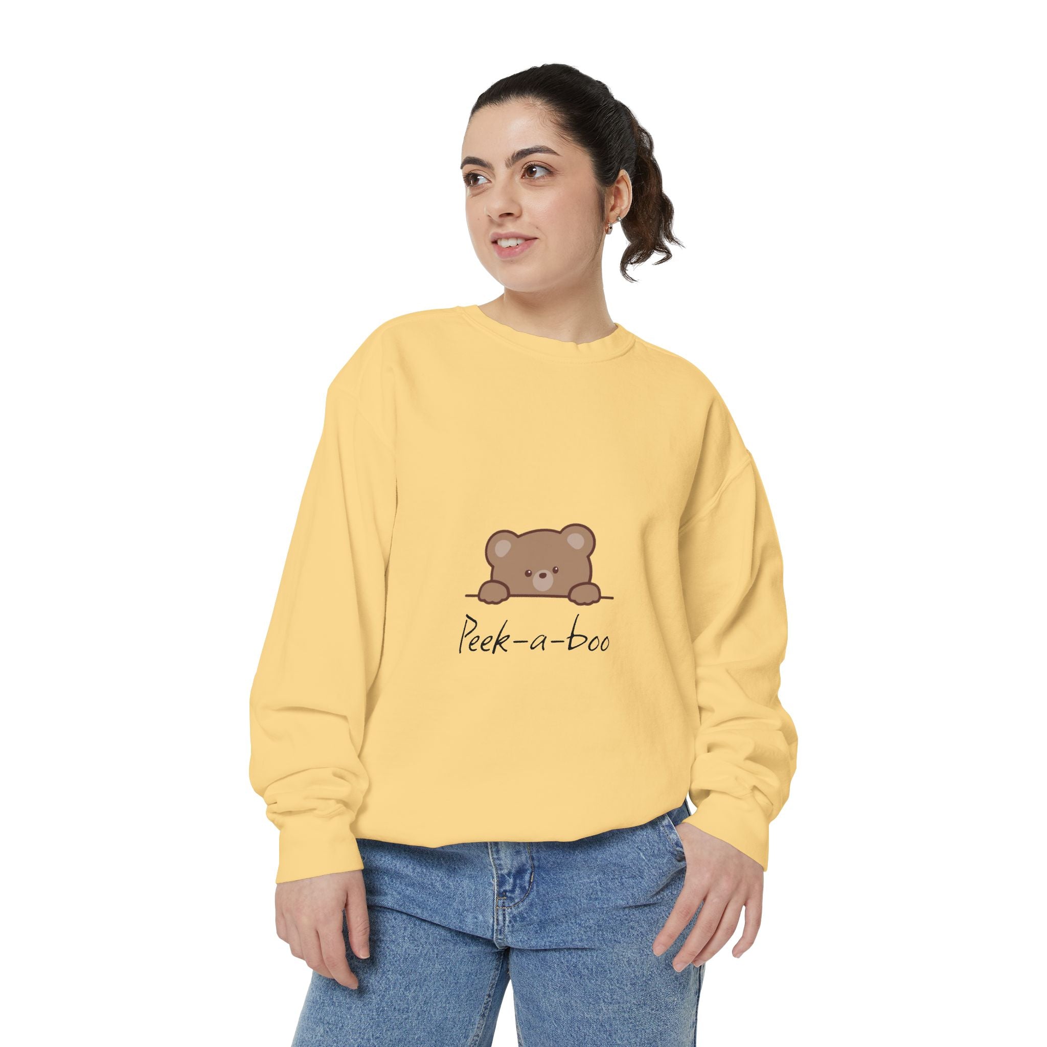 Peek-a-Boo Bear Sweatshirt — Cute Peeking Bear Graphic Crewneck