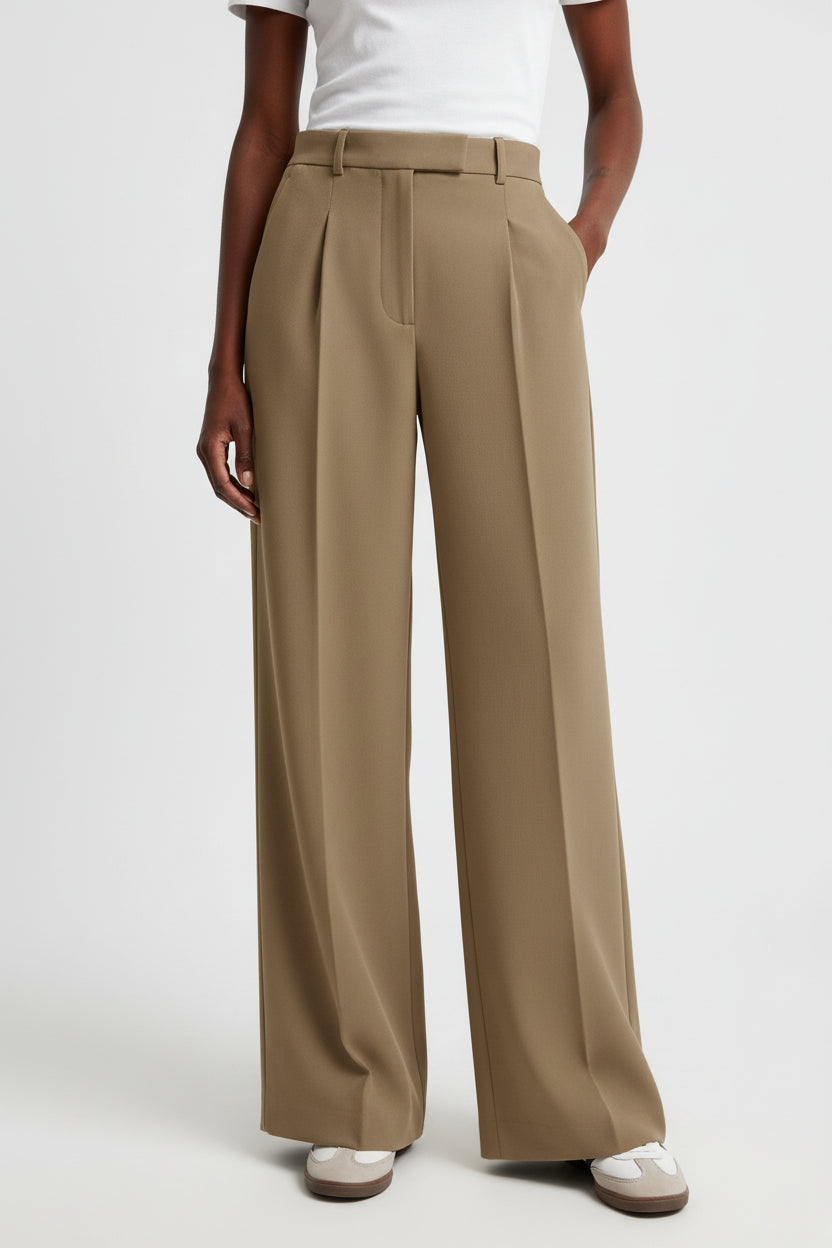 High-Waisted Straight-Leg Trousers – Wrinkle-Resistant Pants