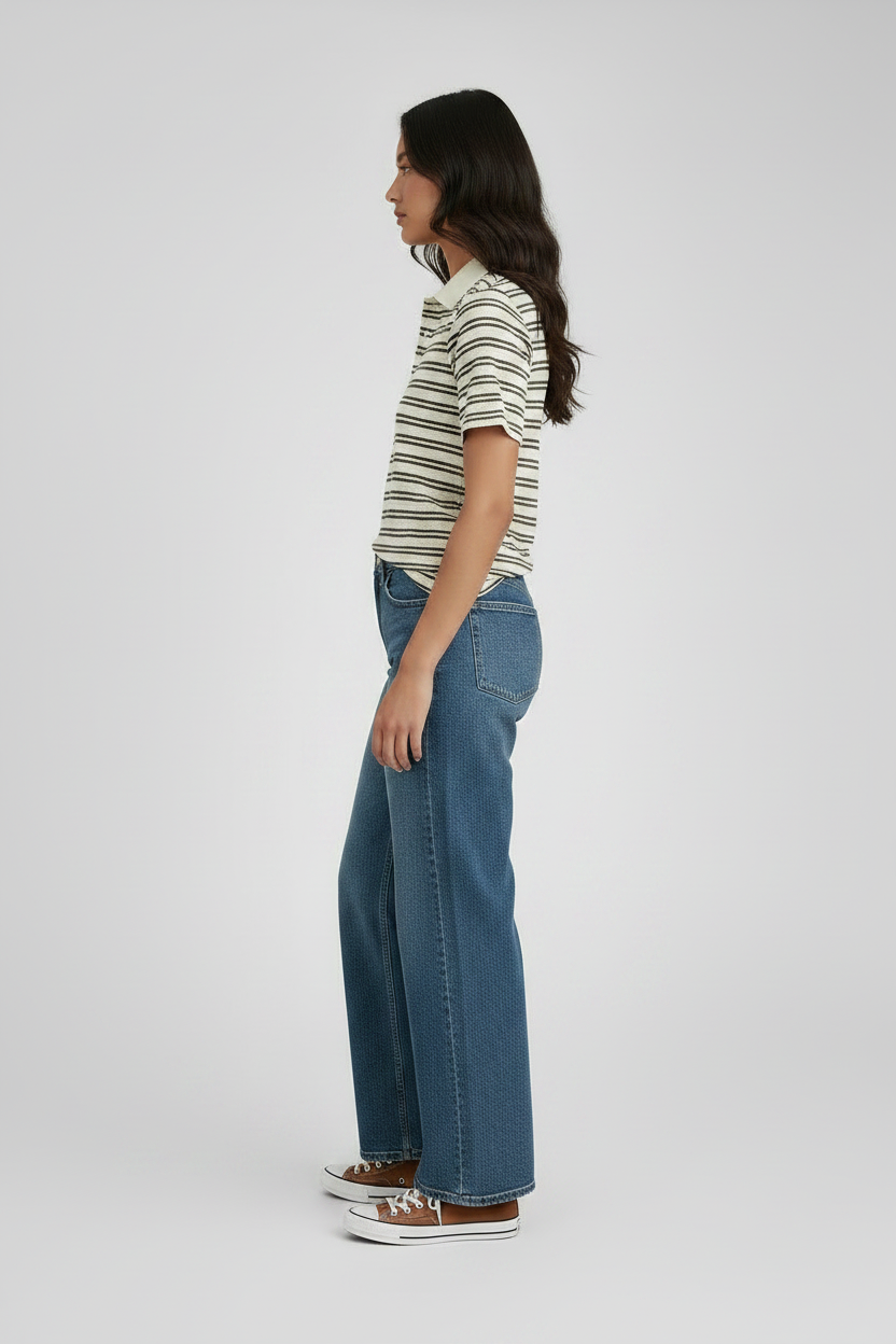 Women's Striped Polo Collar Short Sleeve Top – Casual Summer Top