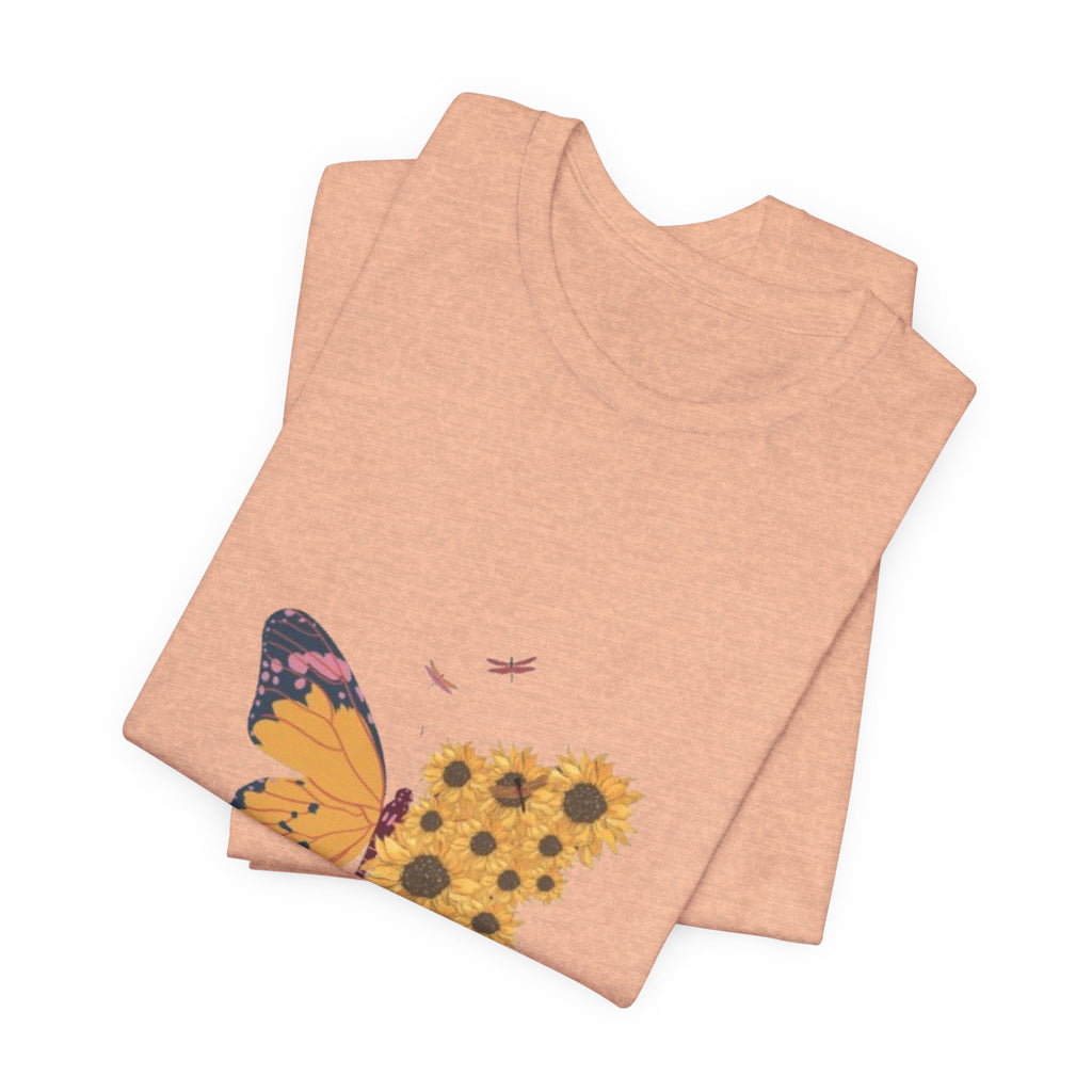 Butterfly Sunflower Tee — 'Over the Spring' Floral Graphic T-Shirt