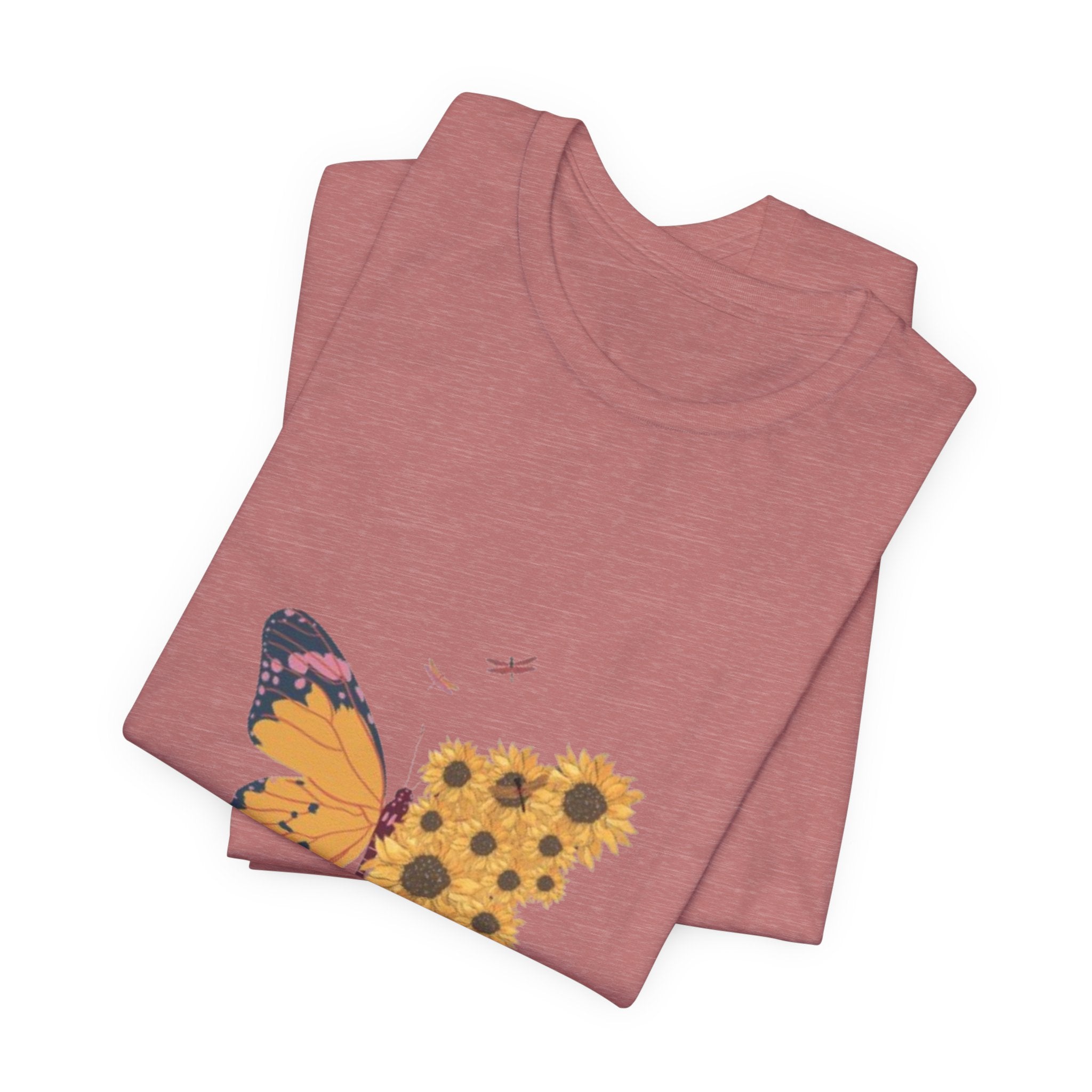 Butterfly Sunflower Tee — 'Over the Spring' Floral Graphic T-Shirt