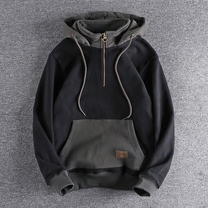 Retro Textured Colorblock Hoodie | Stand Collar Edition