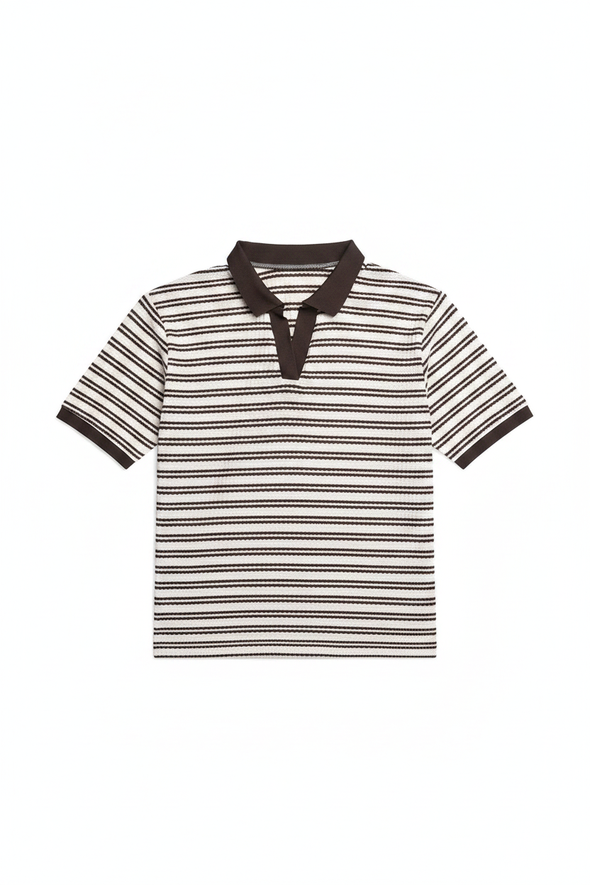 Women's Striped Polo Collar Short Sleeve Top – Casual Summer Top
