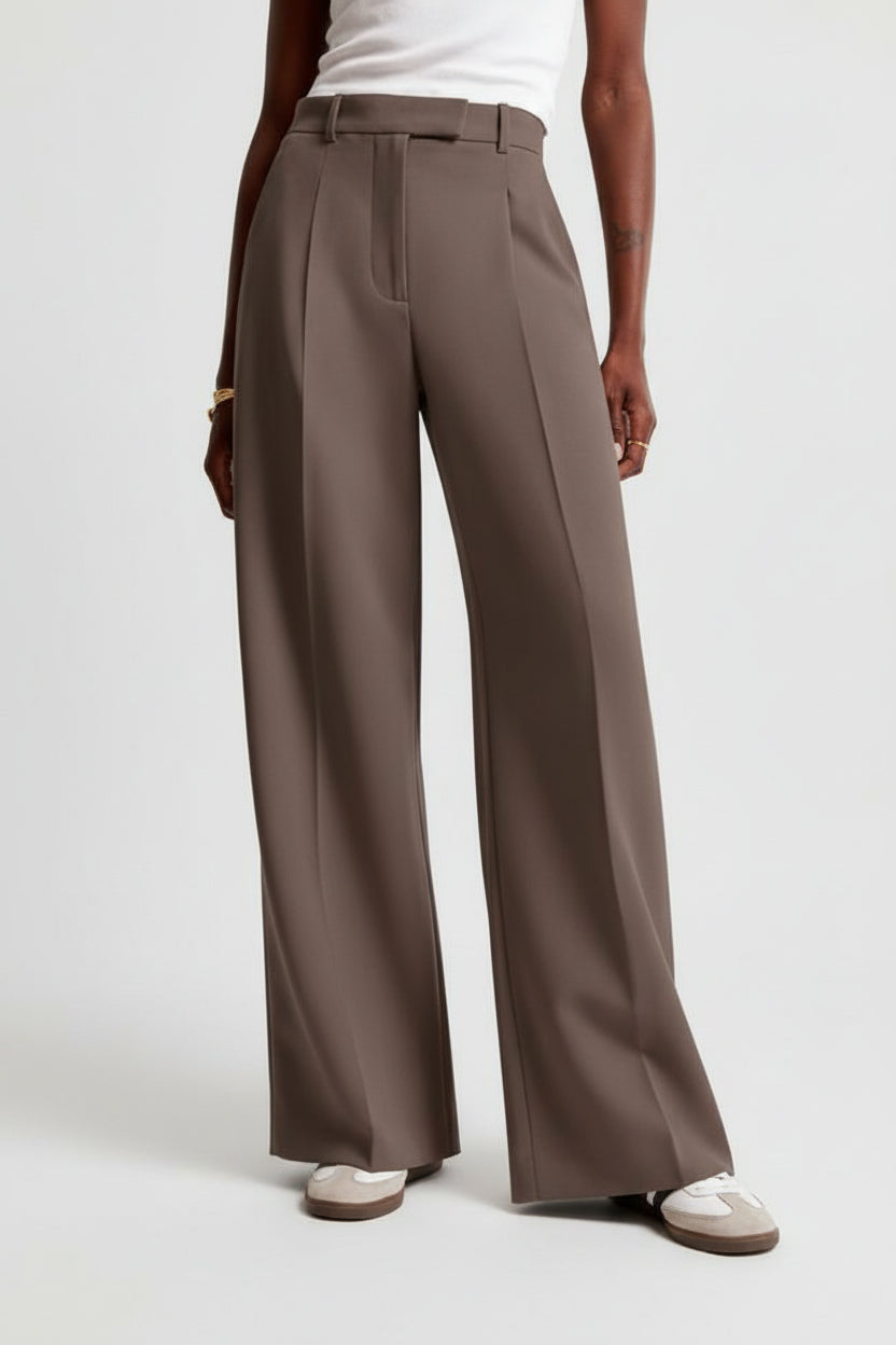 High-Waisted Straight-Leg Trousers – Wrinkle-Resistant Pants