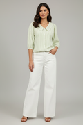 Women's Striped Button-Down 3/4 Sleeve Shirt – Lightweight Summer Blouse
