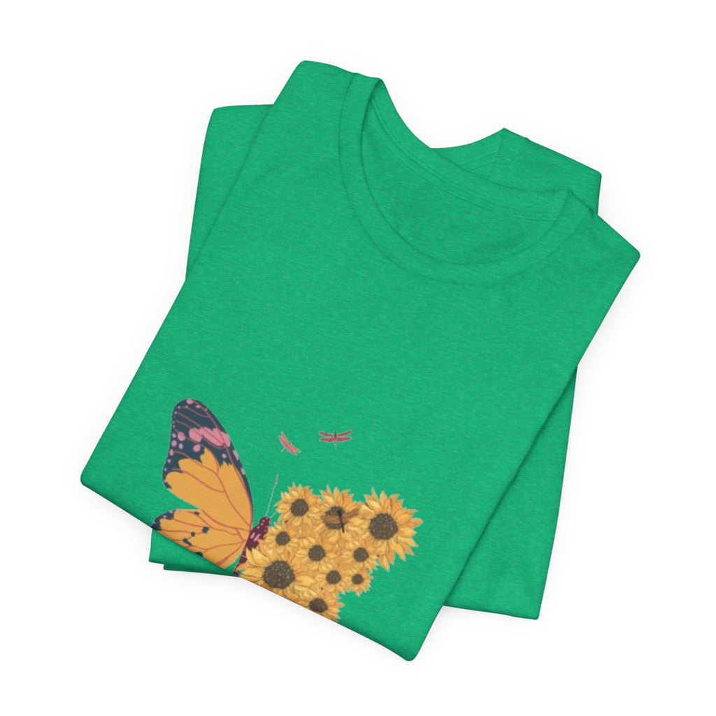 Butterfly Sunflower Tee — 'Over the Spring' Floral Graphic T-Shirt