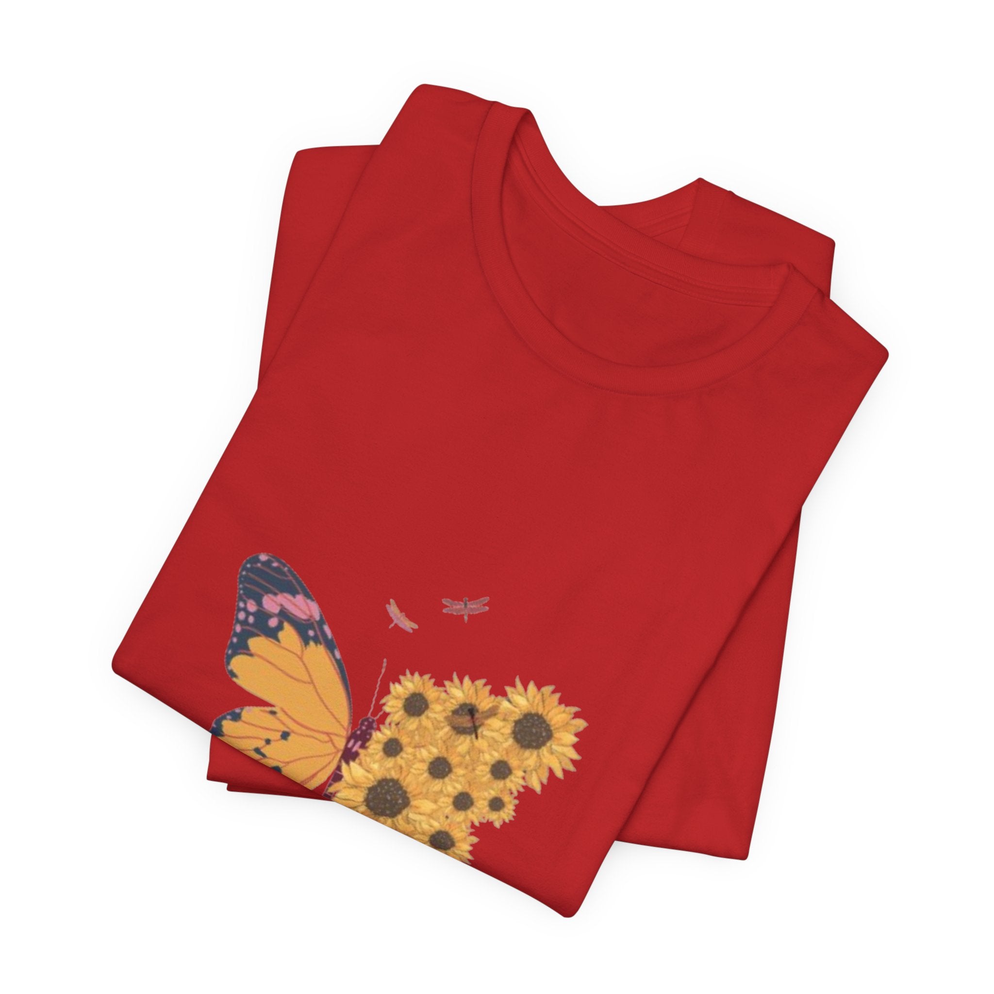 Butterfly Sunflower Tee — 'Over the Spring' Floral Graphic T-Shirt