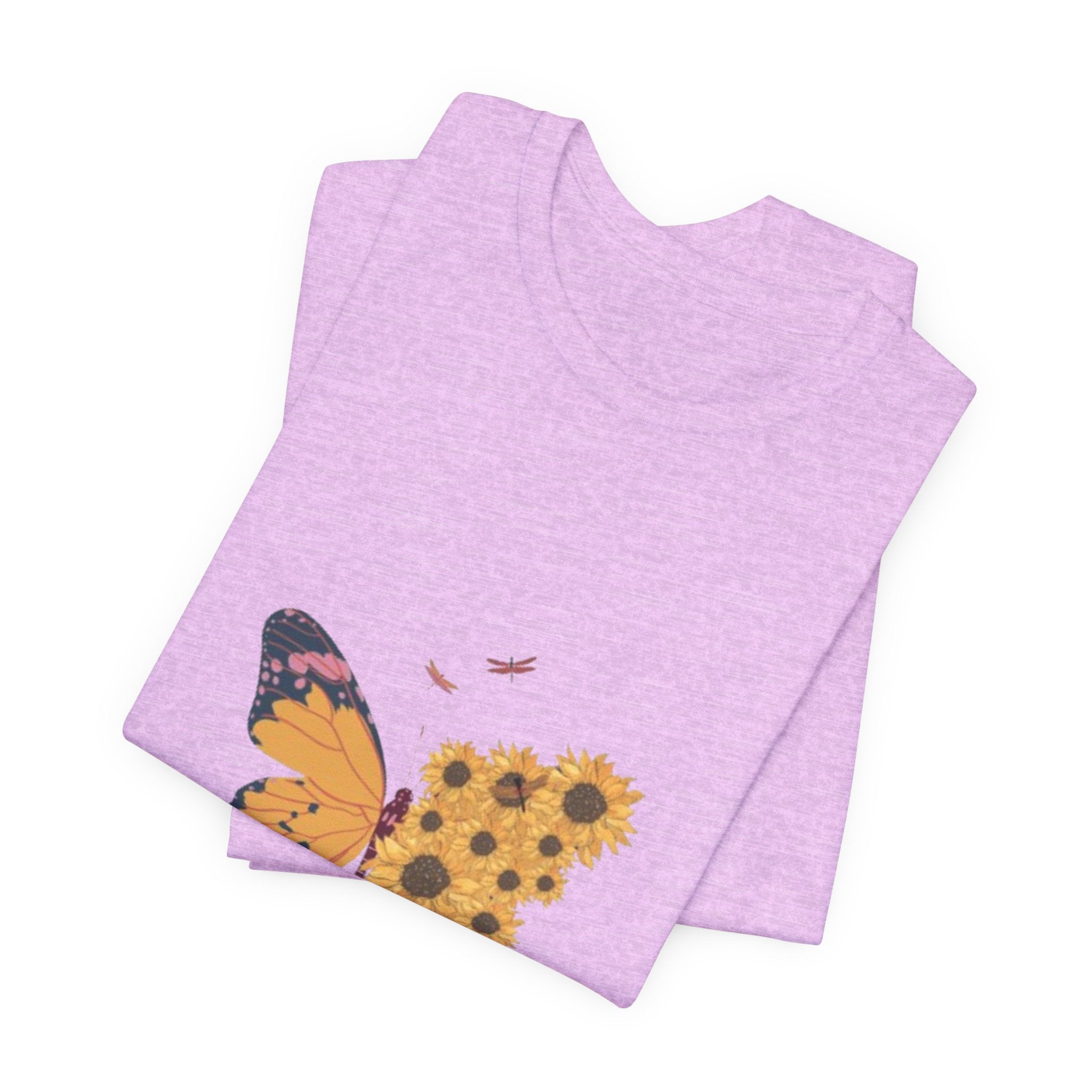 Butterfly Sunflower Tee — 'Over the Spring' Floral Graphic T-Shirt