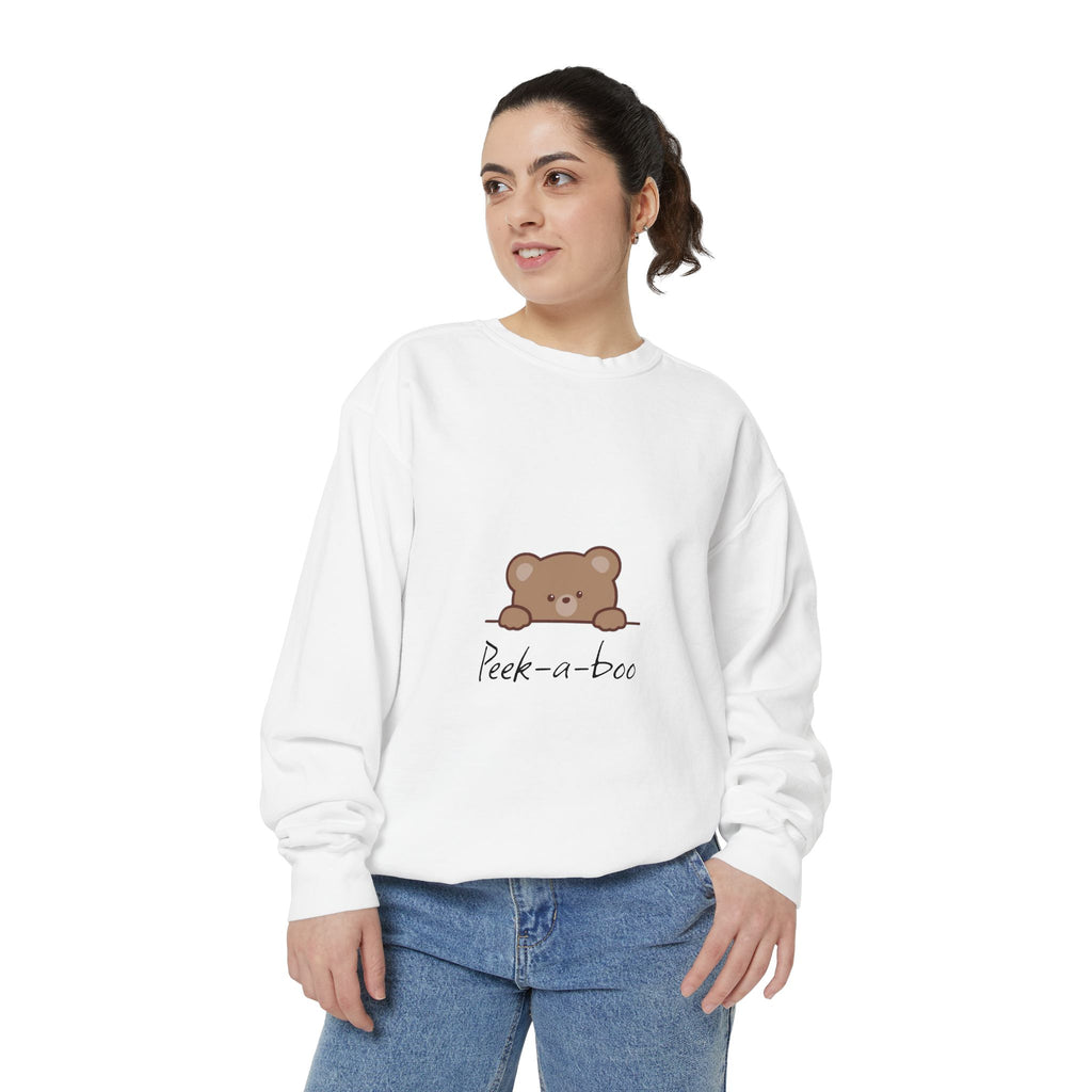 Peek-a-Boo Bear Sweatshirt — Cute Peeking Bear Graphic Crewneck