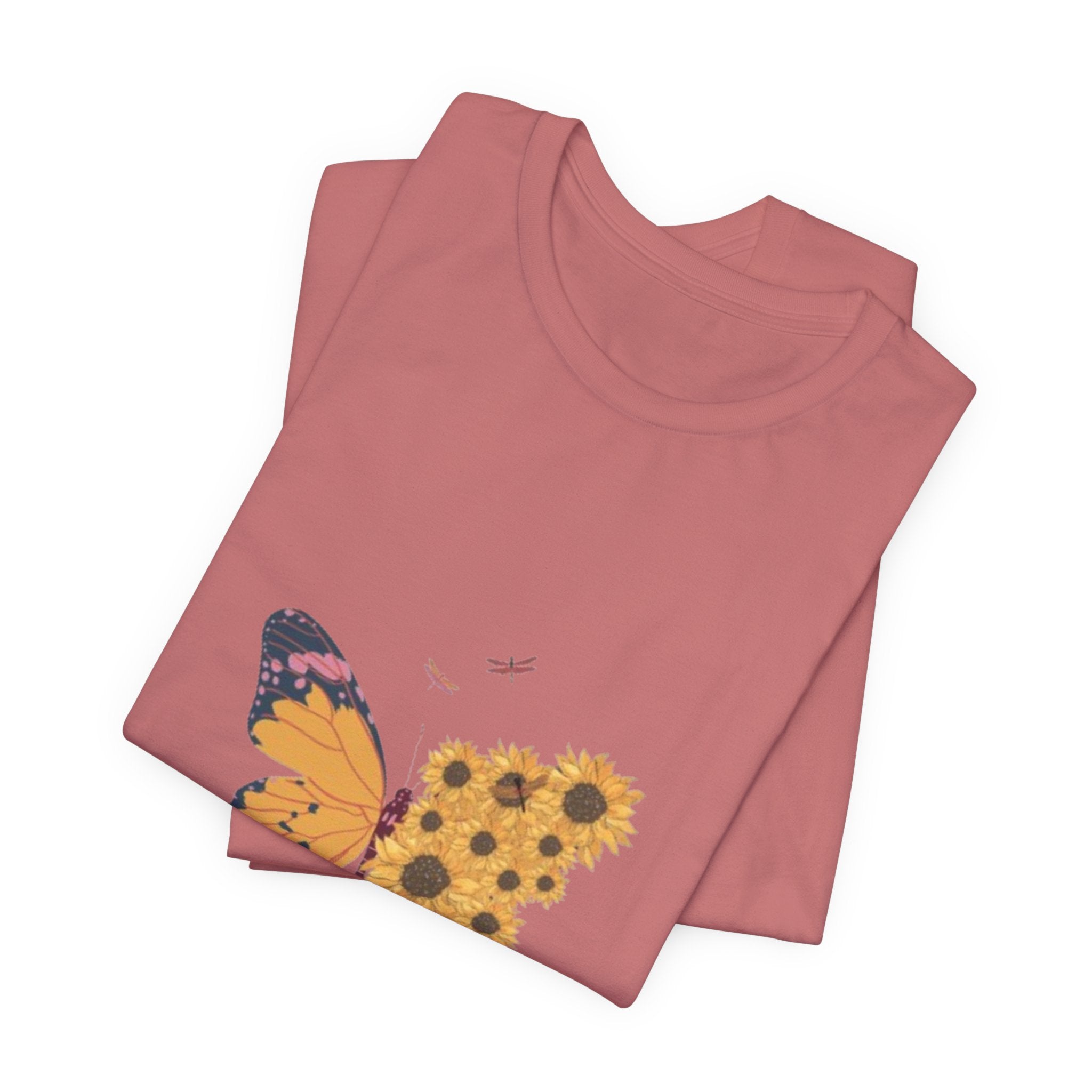 Butterfly Sunflower Tee — 'Over the Spring' Floral Graphic T-Shirt