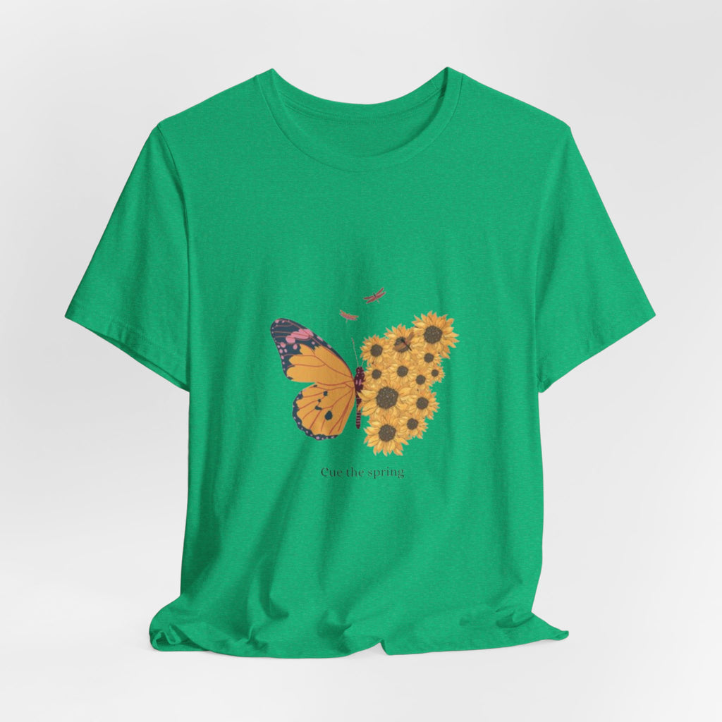 Butterfly Sunflower Tee — 'Over the Spring' Floral Graphic T-Shirt