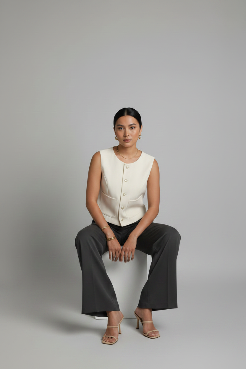 Women's Button-Down Sleeveless Vest – Casual Tailored Summer Top