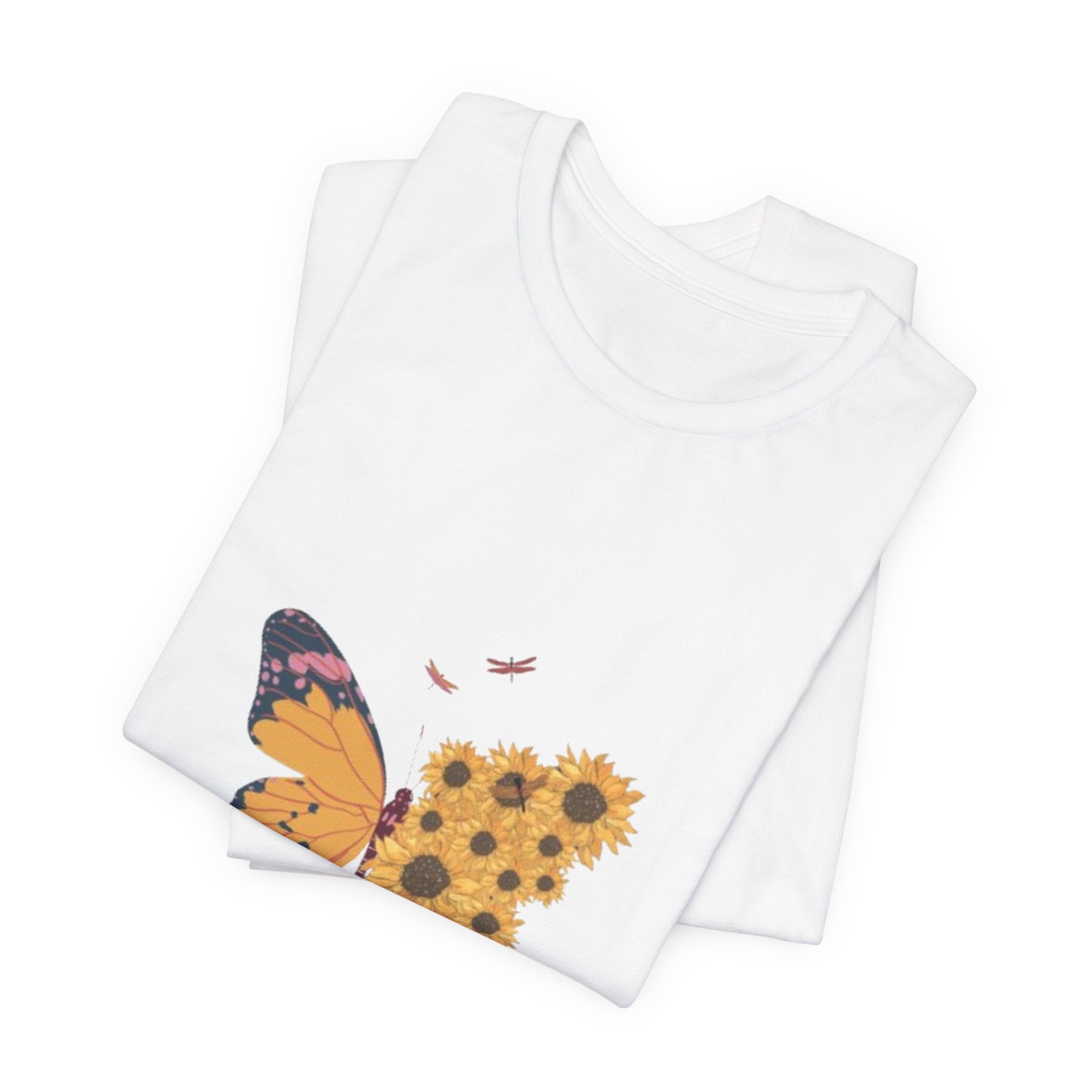 Butterfly Sunflower Tee — 'Over the Spring' Floral Graphic T-Shirt