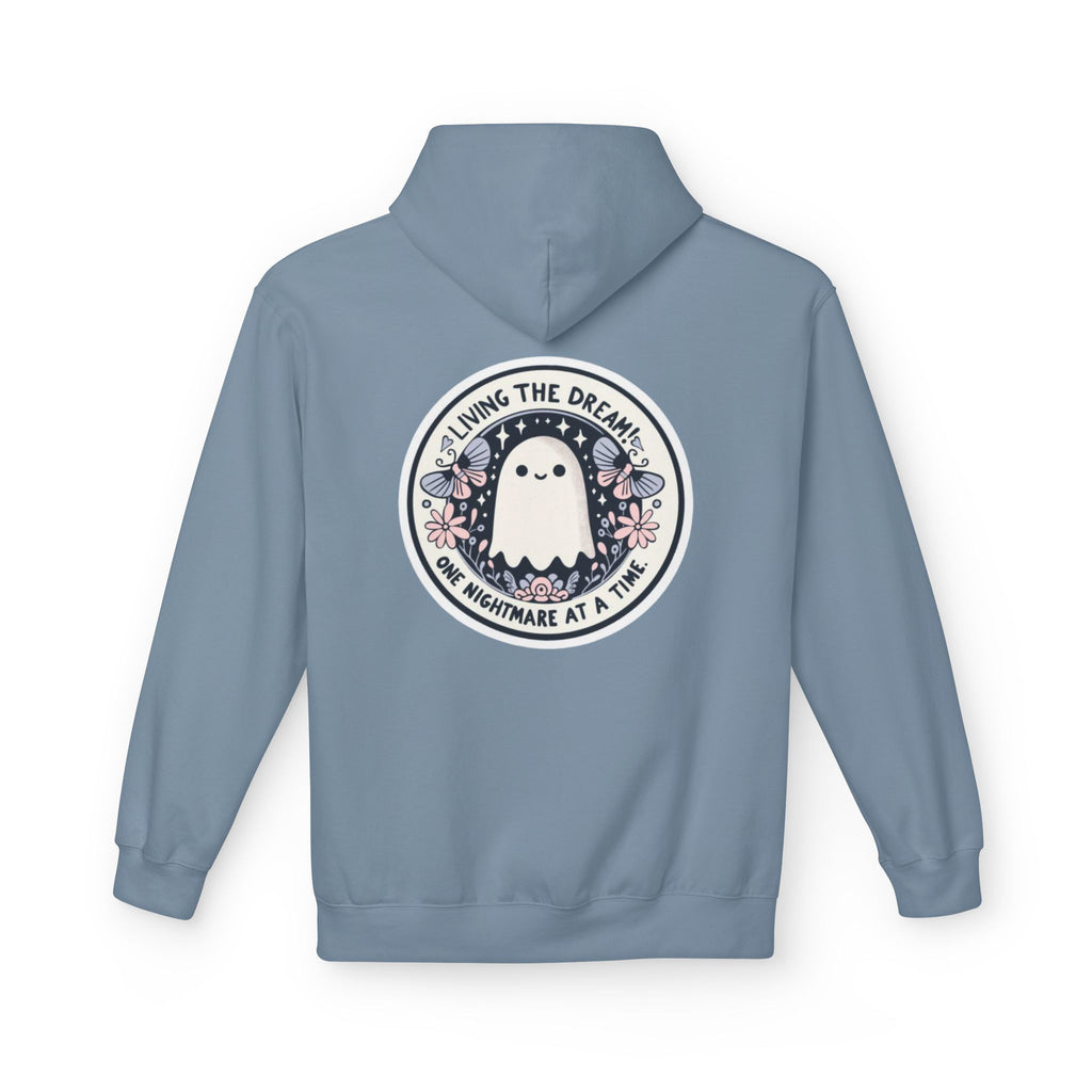 Nightmare in a Dream Hoodie — 'Living.' Minimal Front & Graphic Back