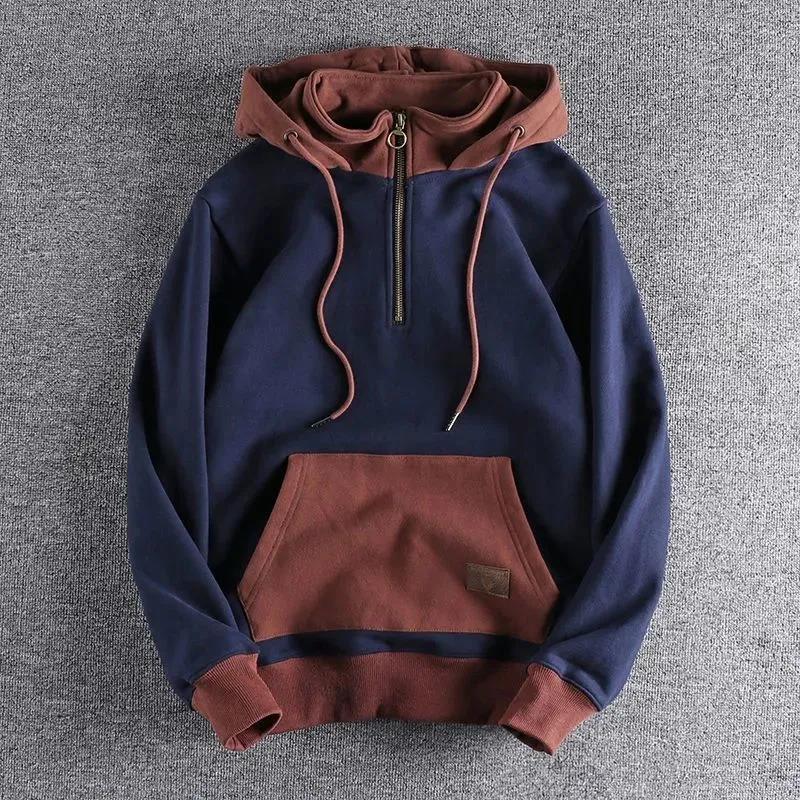 Retro Textured Colorblock Hoodie | Stand Collar Edition