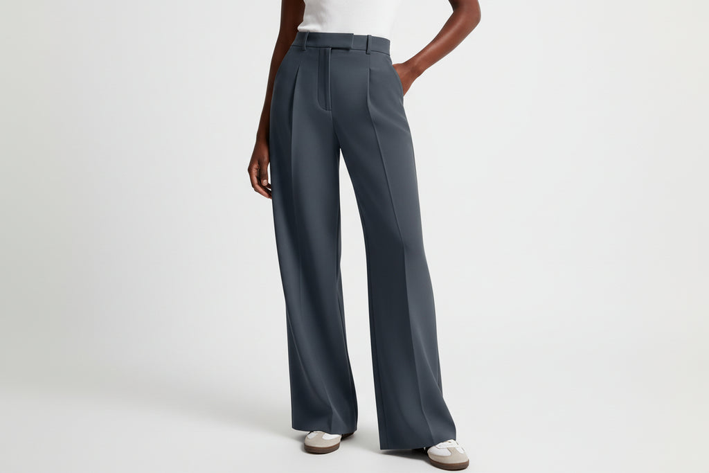 High-Waisted Straight-Leg Trousers – Wrinkle-Resistant Pants