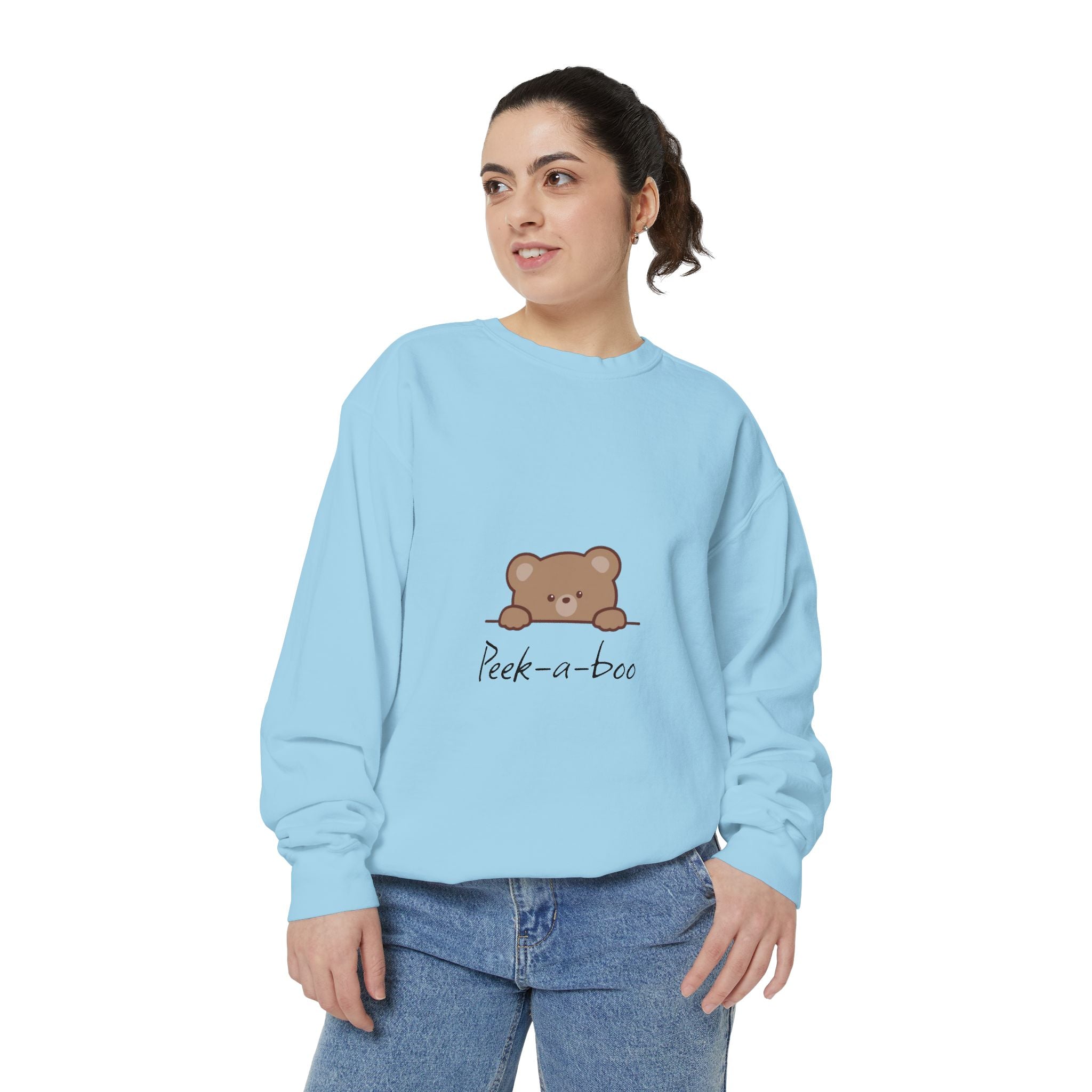 Peek-a-Boo Bear Sweatshirt — Cute Peeking Bear Graphic Crewneck