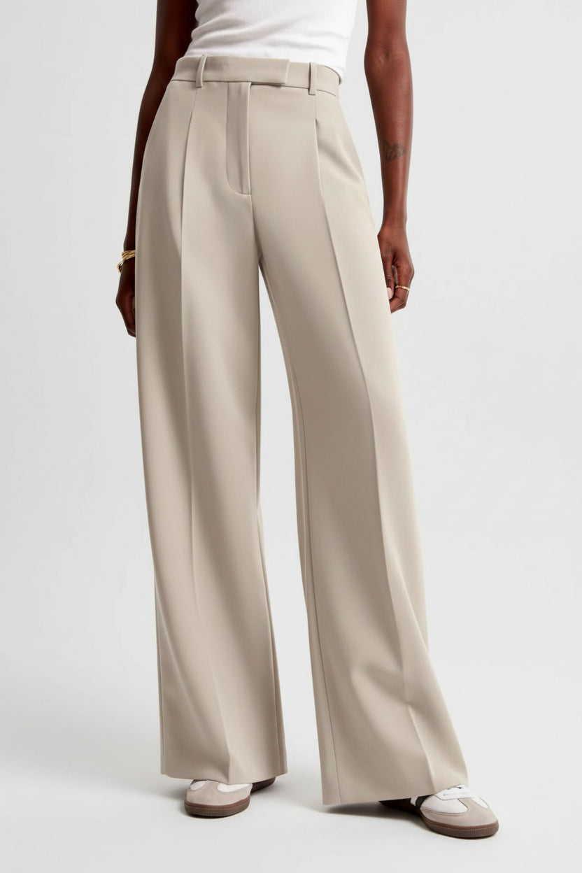 High-Waisted Straight-Leg Trousers – Wrinkle-Resistant Pants