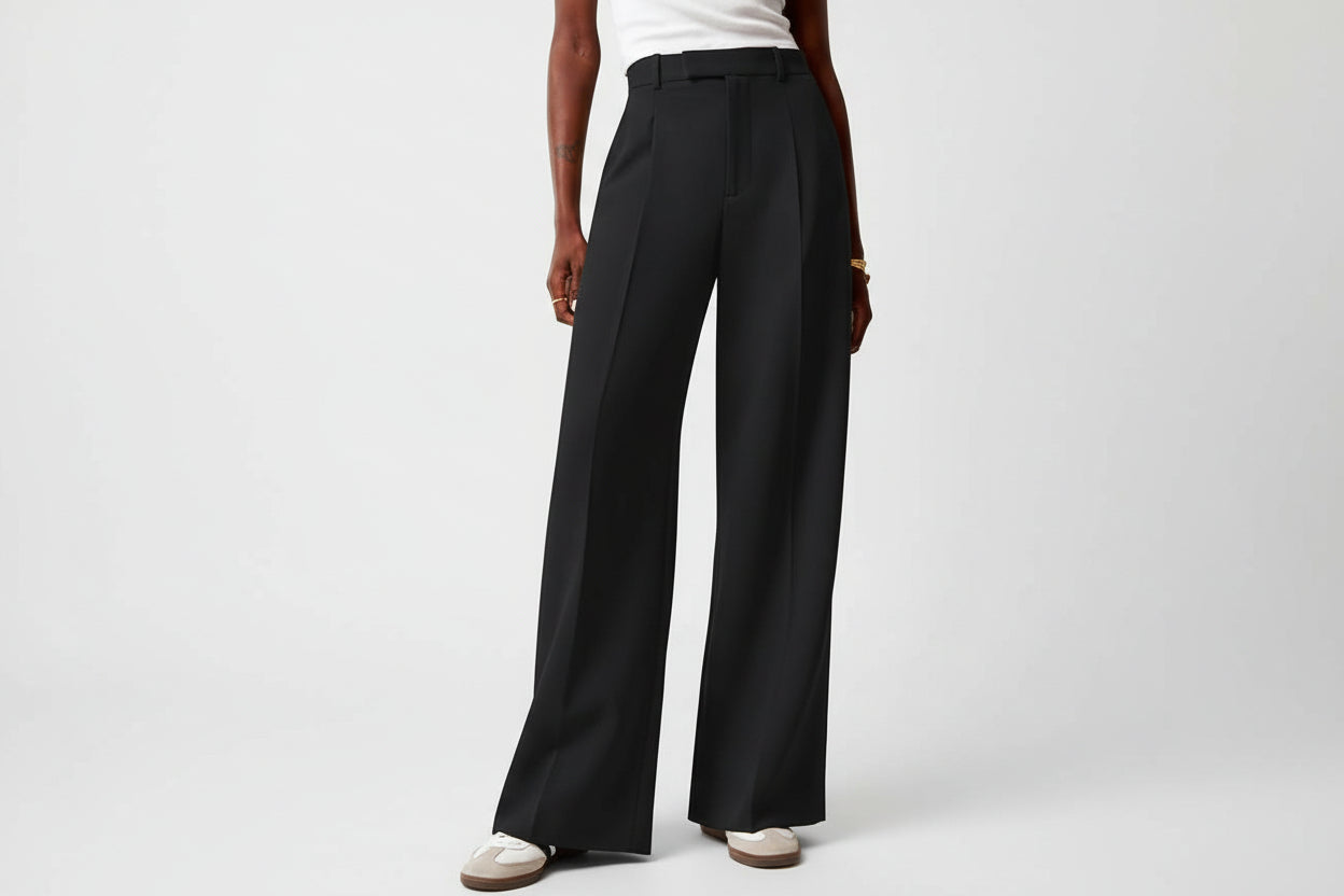 High-Waisted Straight-Leg Trousers – Wrinkle-Resistant Pants