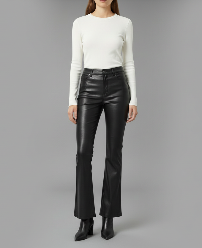 High-Waist Leather Bootcut Trousers – Slim-Fit Urban Commuter Pants