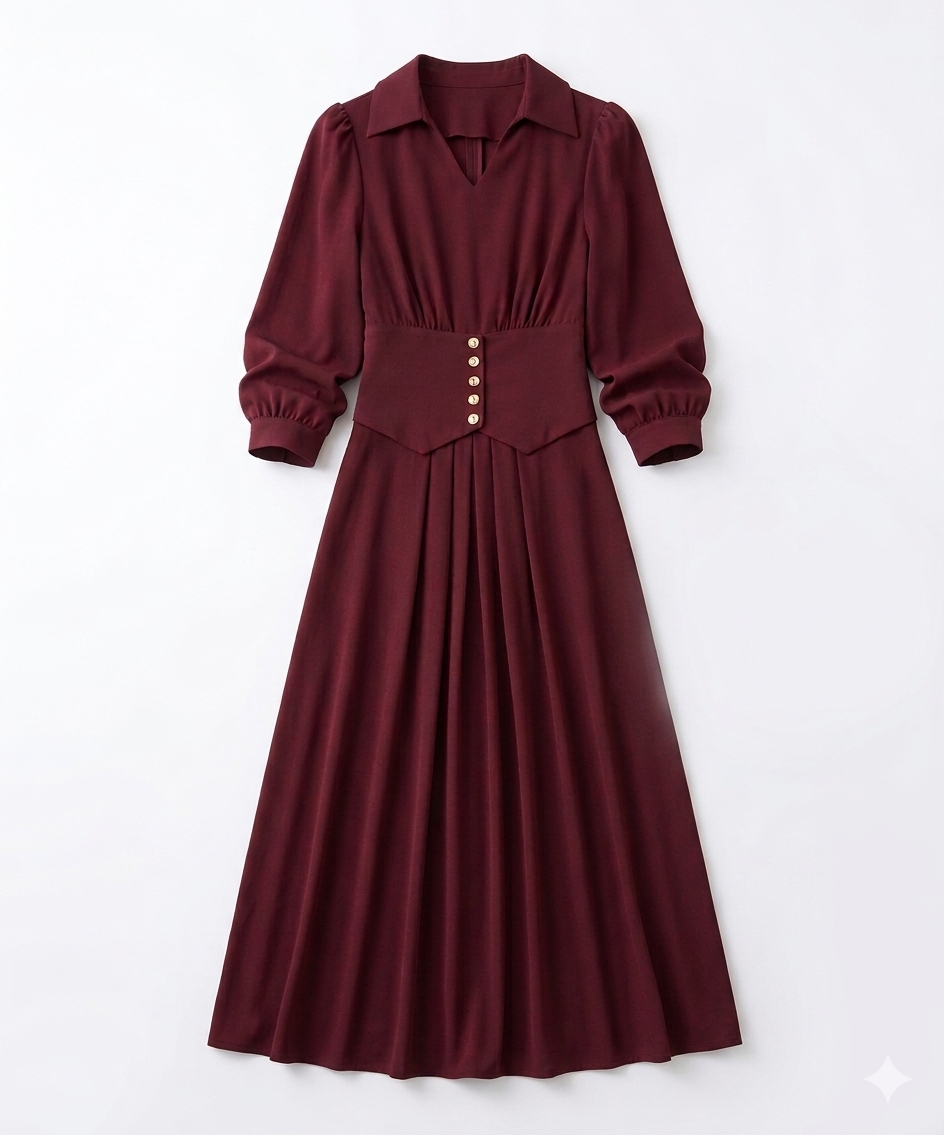 Long Sleeve Johnny Collar Knit Dress | 90s Minimalist Ribbed Midi Dress