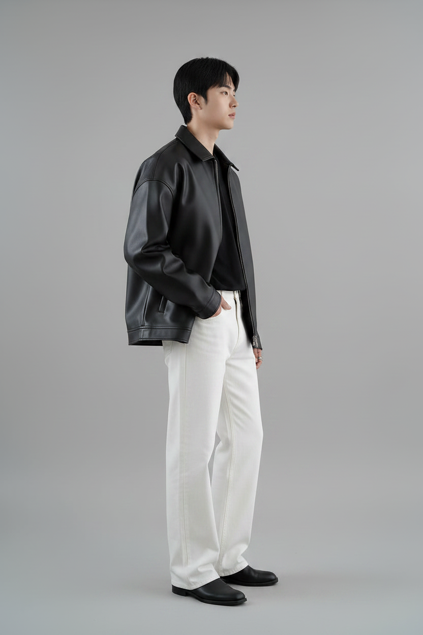 Men's Korean Leather Casual Baseball Jacket