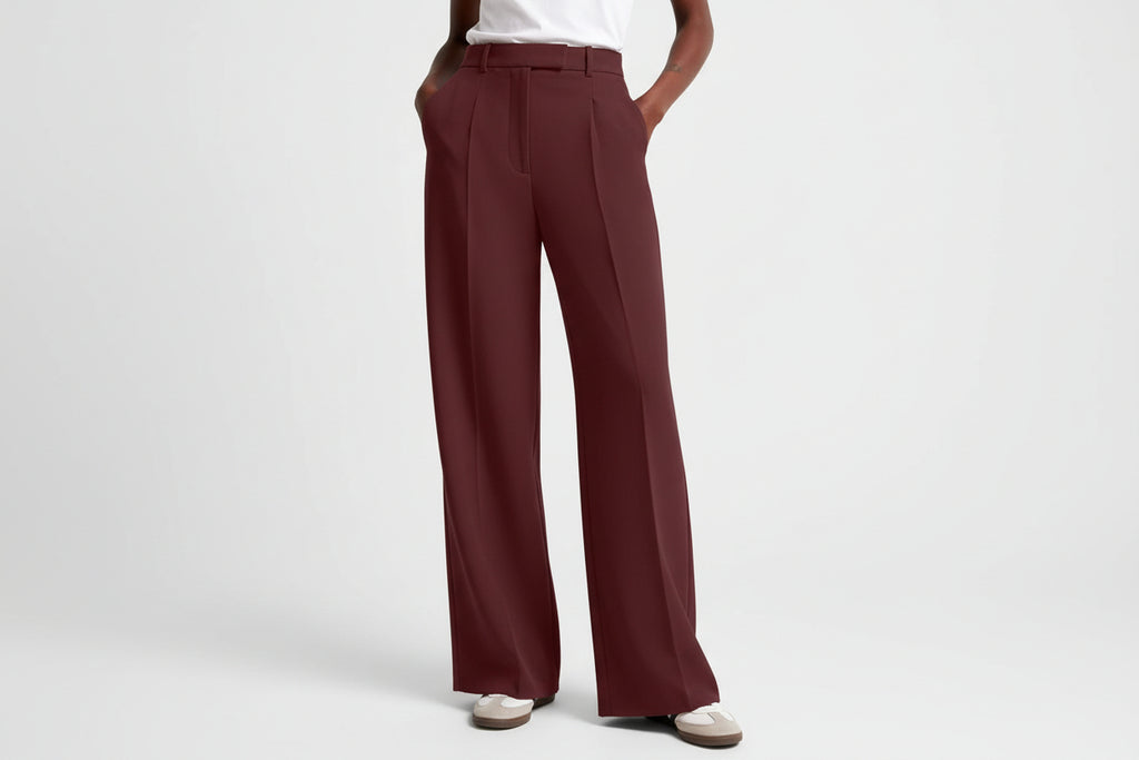 High-Waisted Straight-Leg Trousers – Wrinkle-Resistant Pants