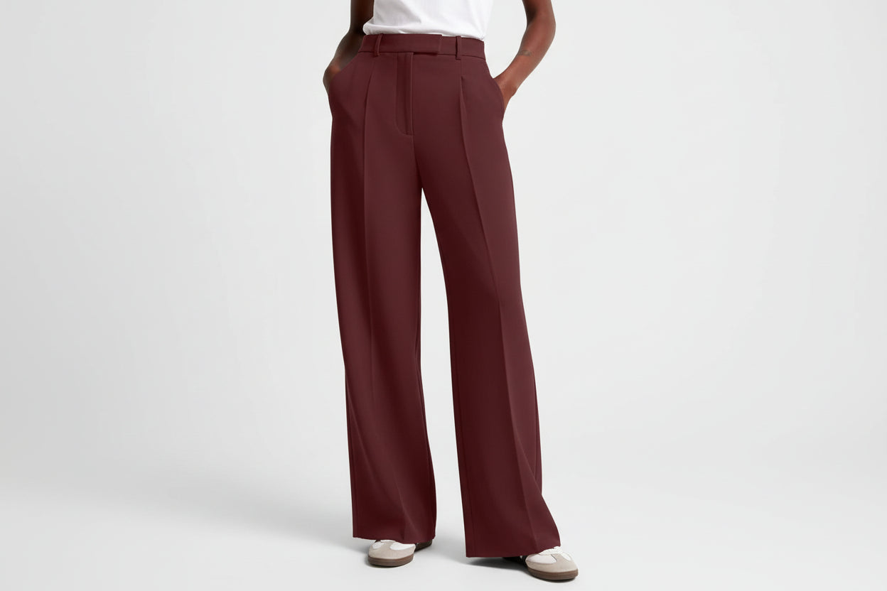 High-Waisted Straight-Leg Trousers – Wrinkle-Resistant Pants