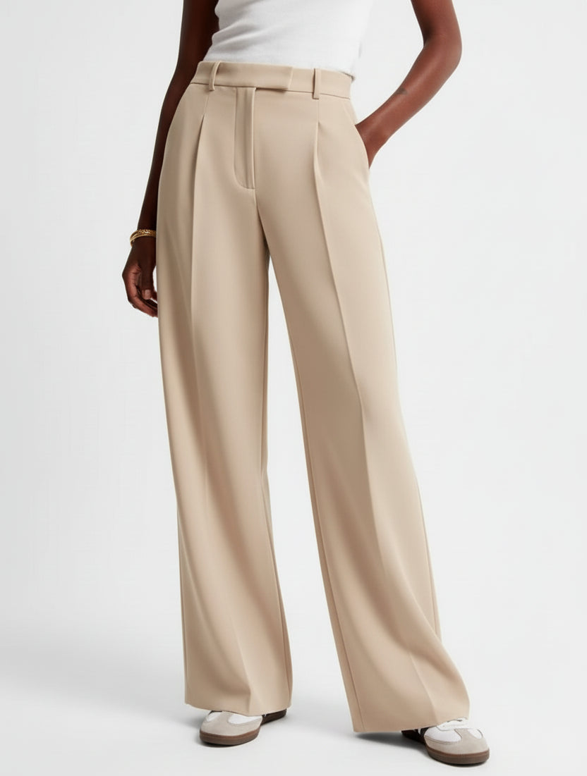 High-Waisted Straight-Leg Trousers – Wrinkle-Resistant Pants
